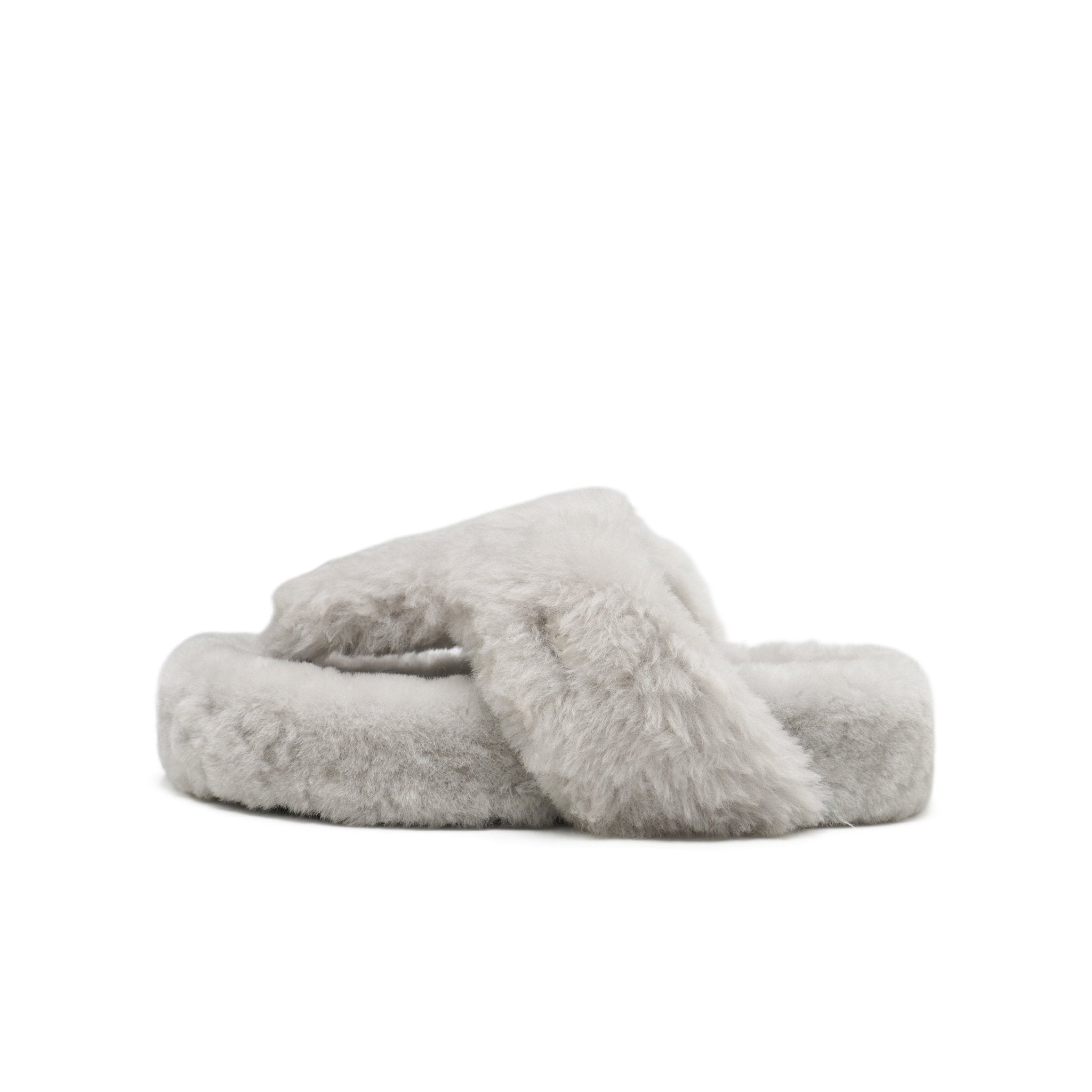 LOST IN ECHO Fur Platform Flip - Flops In Gray | MADAX