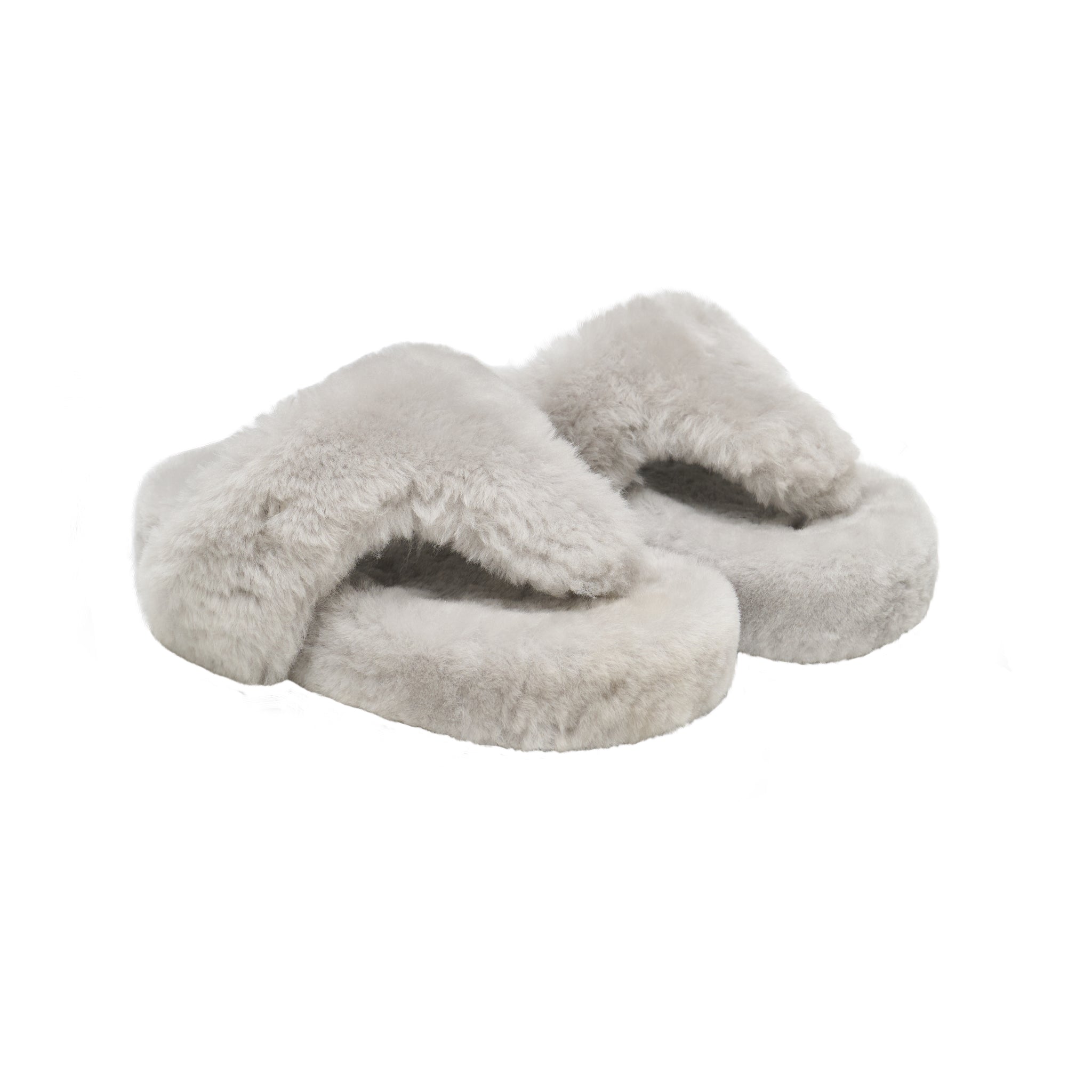 LOST IN ECHO Fur Platform Flip - Flops In Gray | MADAX