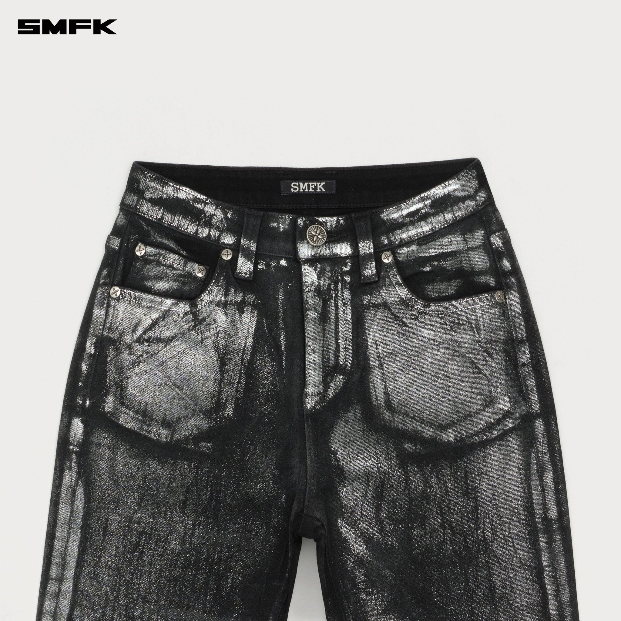 SMFK Future Interstellar Phantom Glitter Flared Jeans In Silver | MADAX