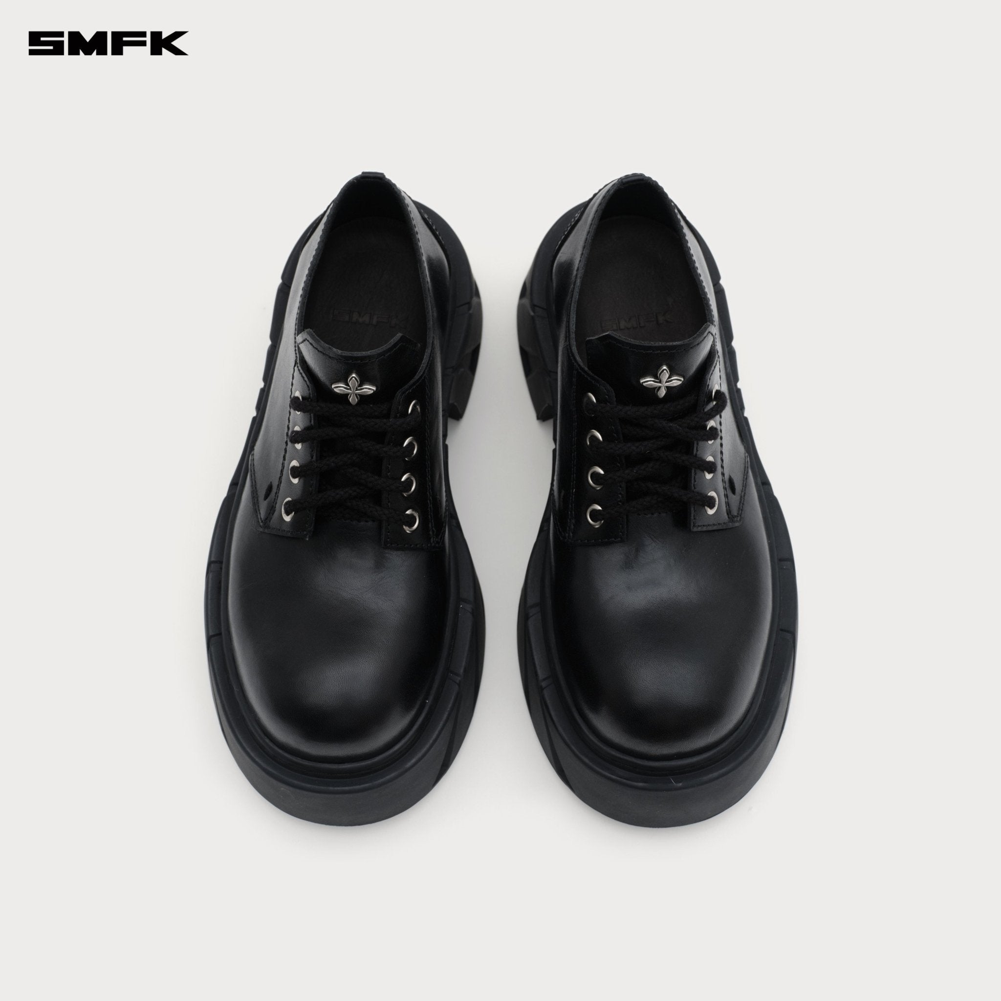 SMFK Future Mirage High Heeled Leather Derbies In Black | MADAX