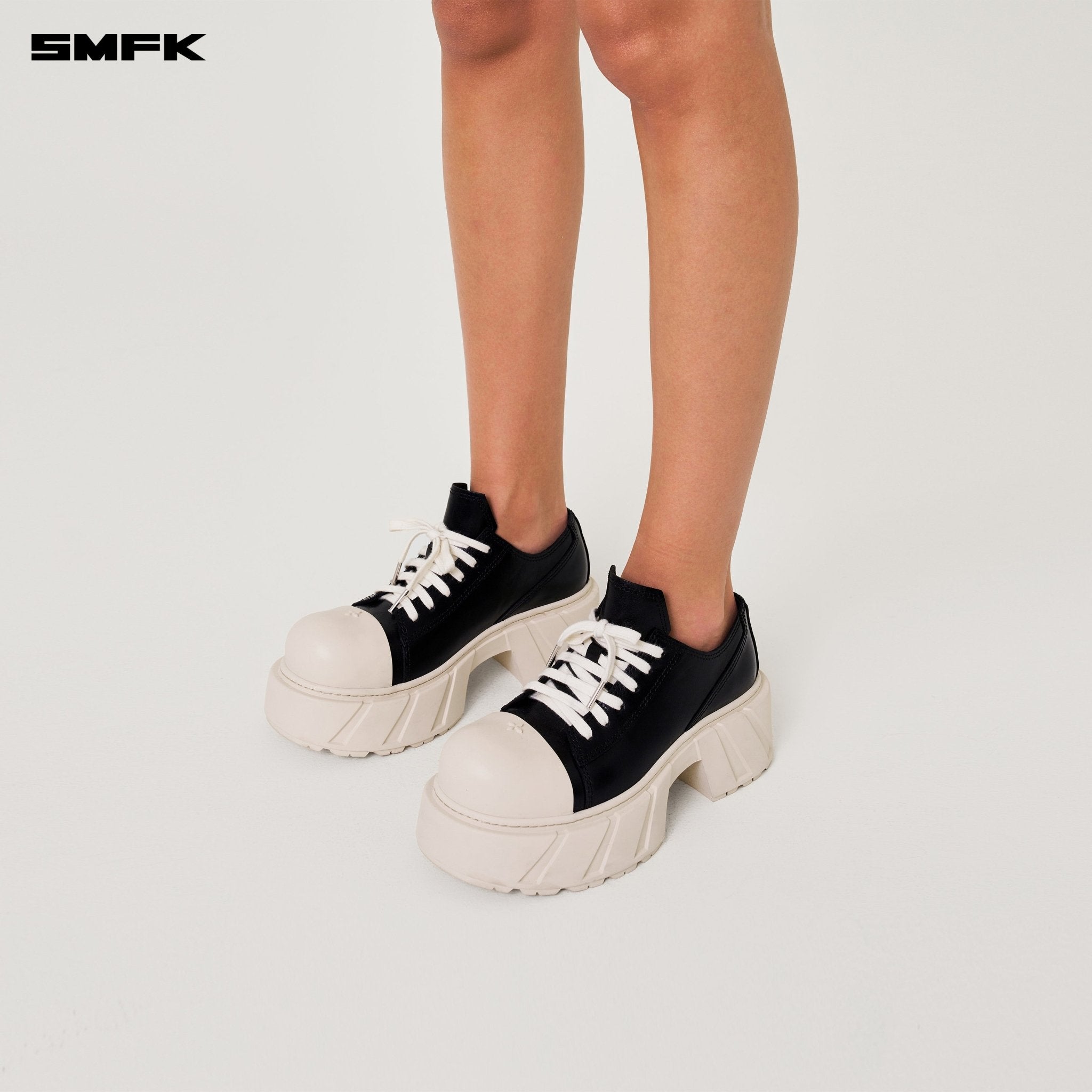 SMFK Future Mirage High Heeled Leather Sneakers In Black/White | MADAX