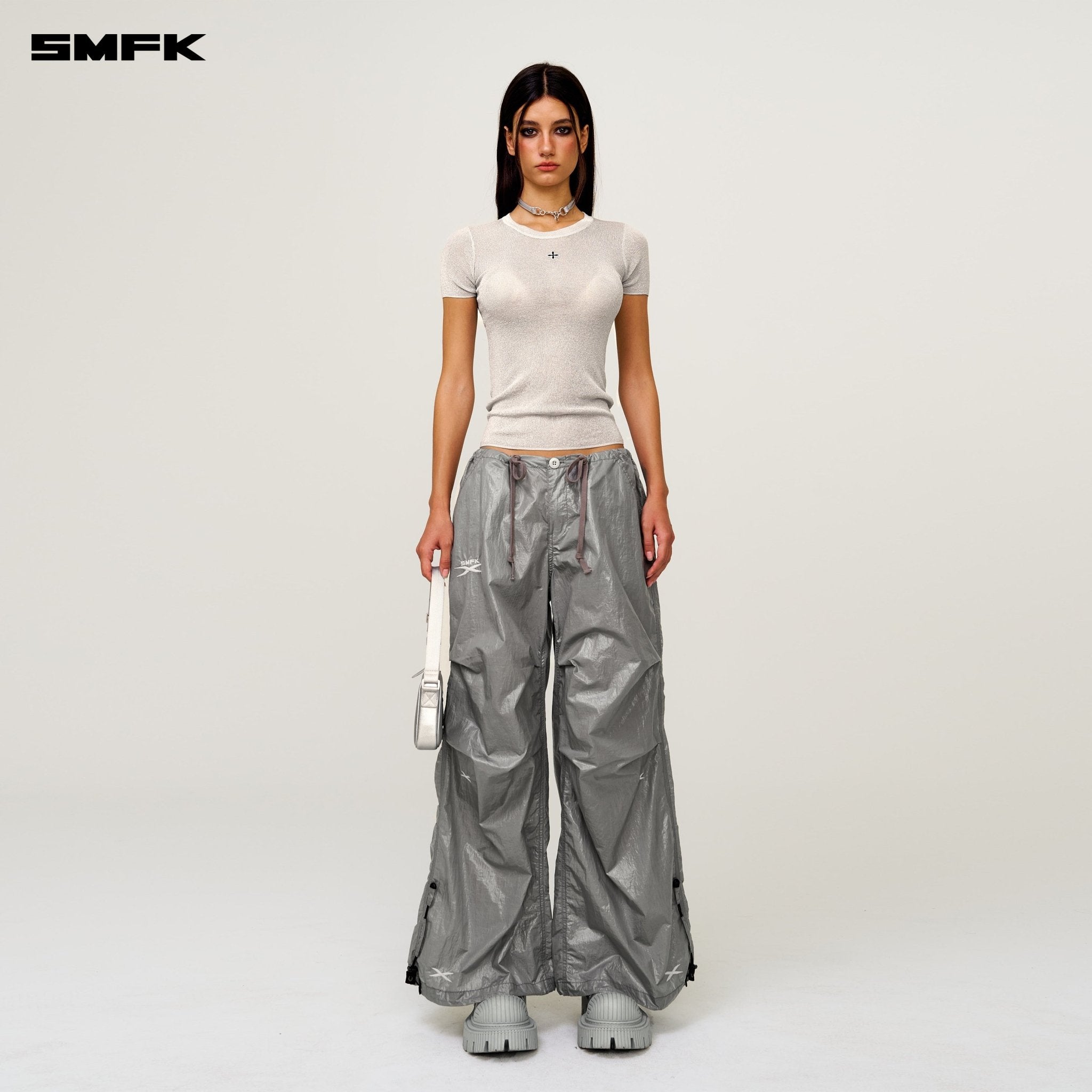 SMFK Future Mirage Interstellar Tech Wide Leg Pants In Gray | MADAX