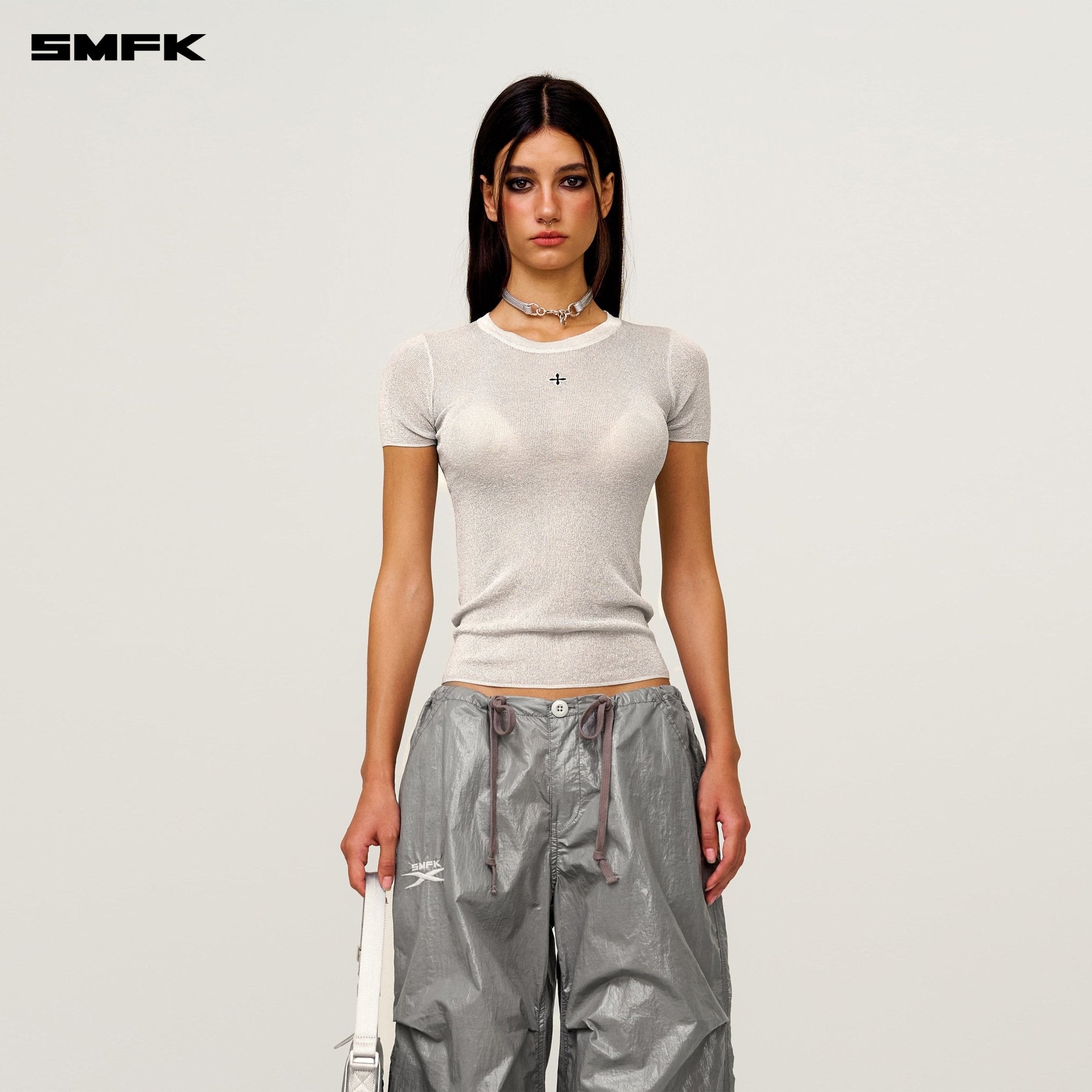 SMFK Future Mirage Interstellar Tech Wide Leg Pants In Gray | MADAX