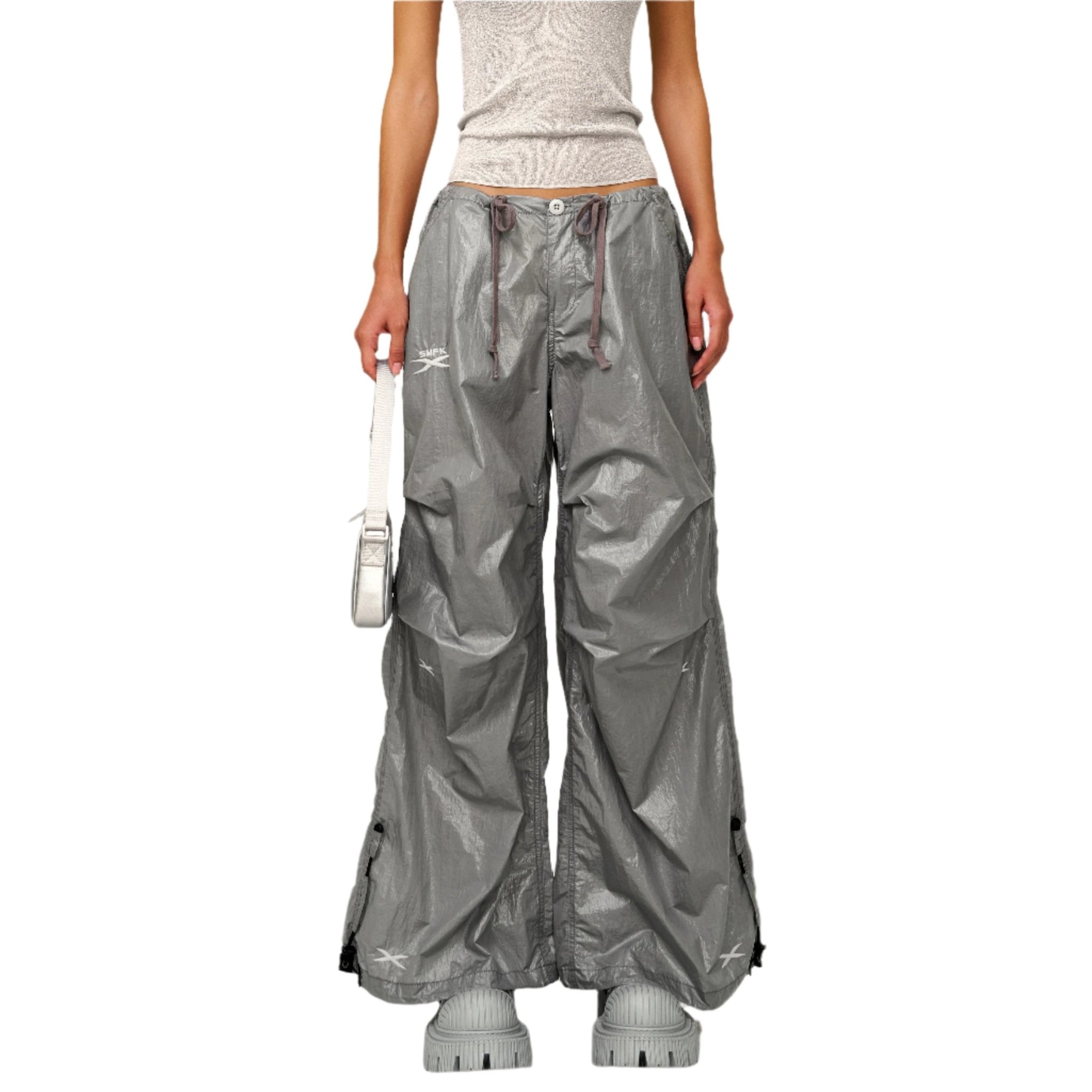 SMFK Future Mirage Interstellar Tech Wide Leg Pants In Gray | MADAX