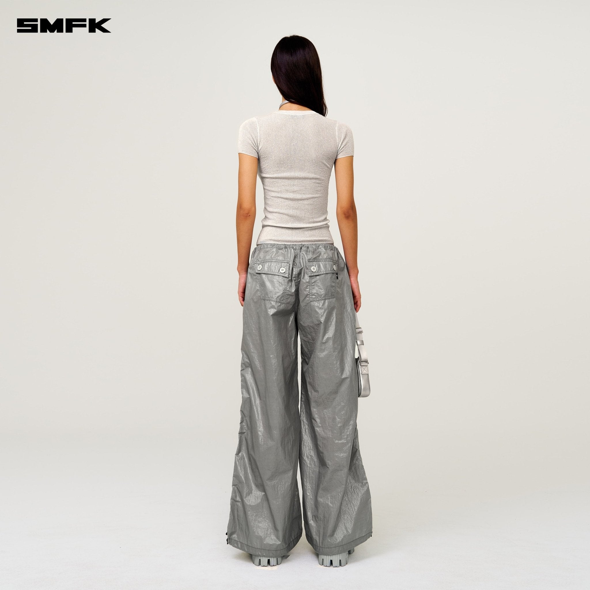 SMFK Future Mirage Interstellar Tech Wide Leg Pants In Gray | MADAX