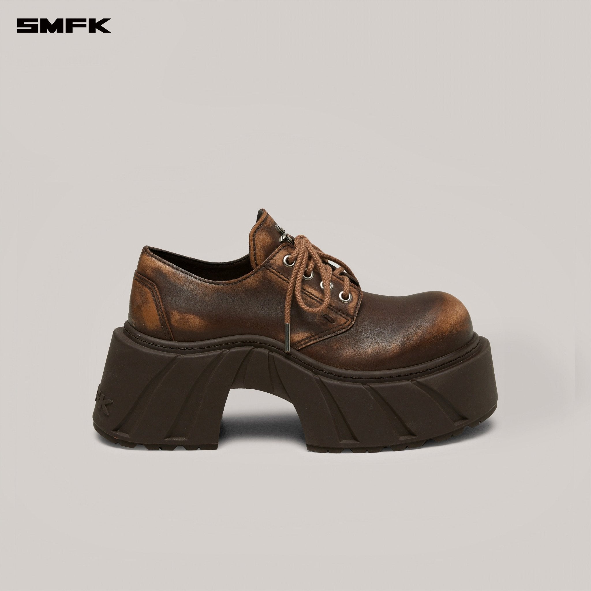 SMFK Future Mirage Leather High Heel Derby In Brown Patina | MADAX