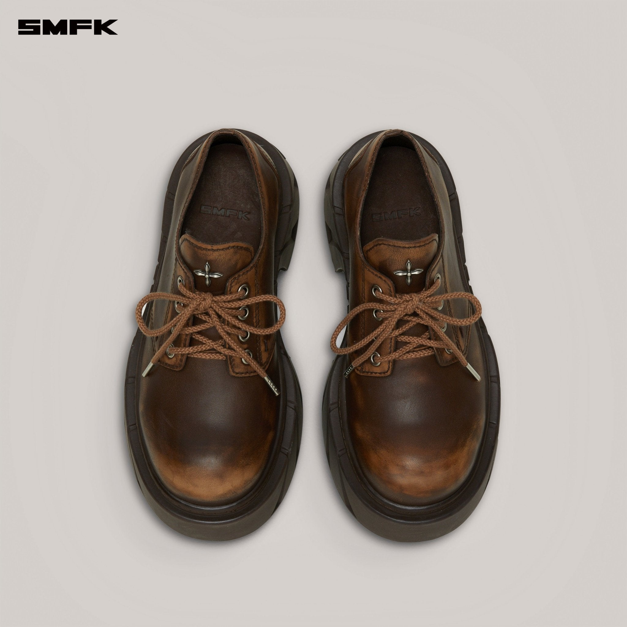 SMFK Future Mirage Leather High Heel Derby In Brown Patina | MADAX