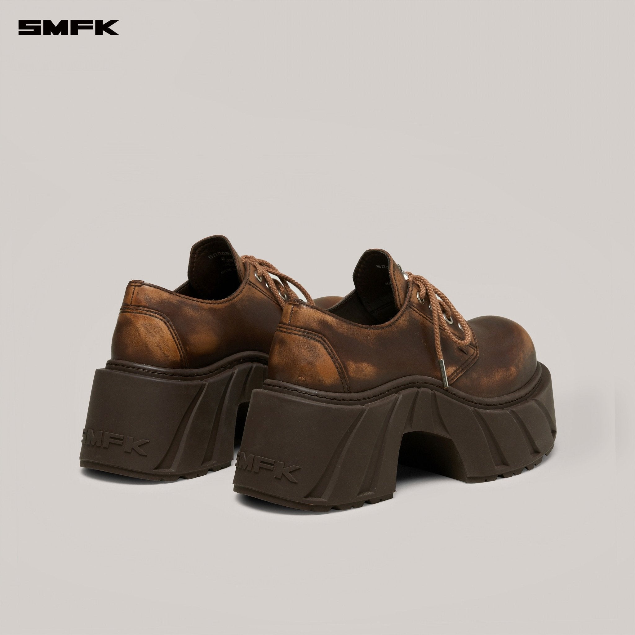 SMFK Future Mirage Leather High Heel Derby In Brown Patina | MADAX