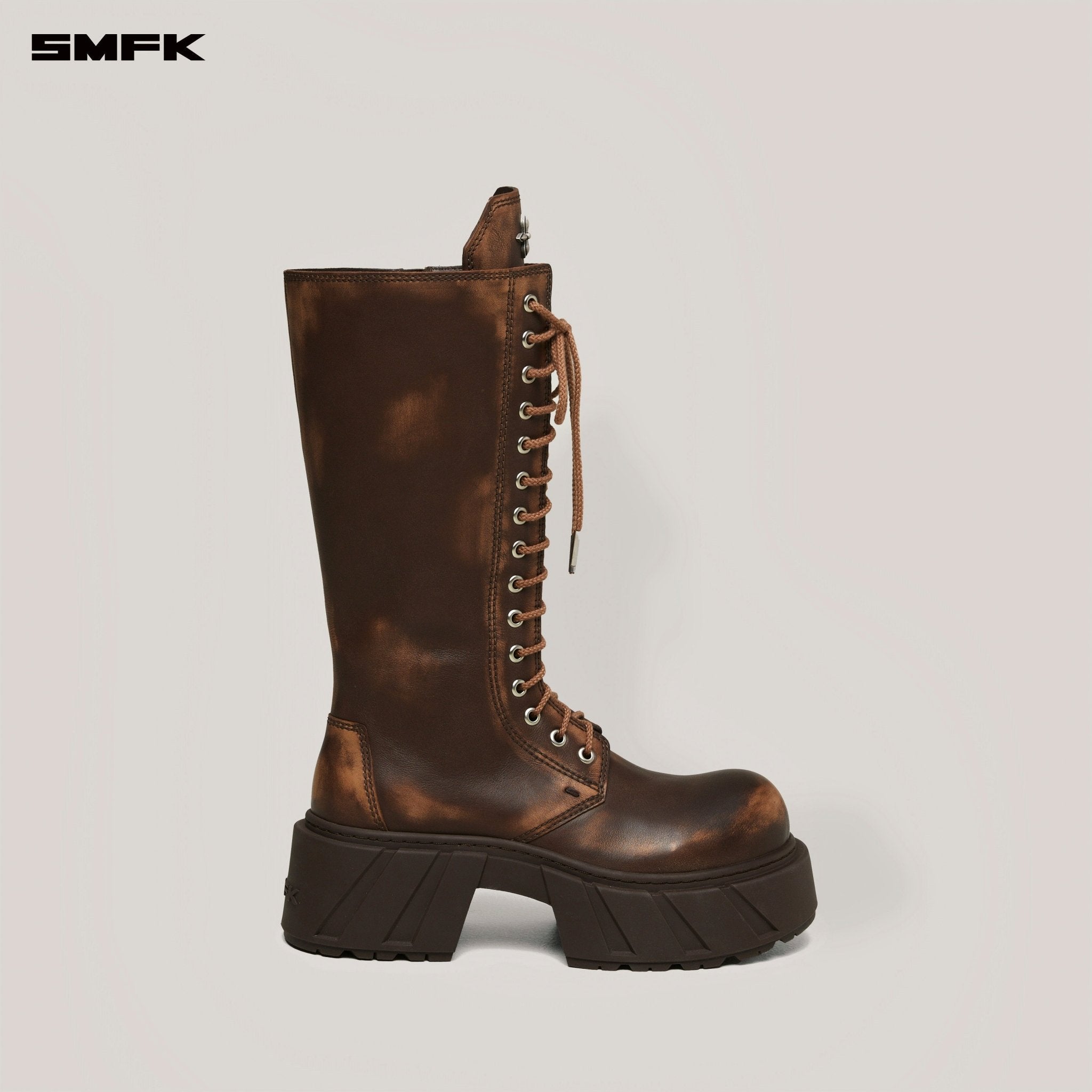 SMFK Future Mirage Leather Rider High Boots In Brown Patina | MADAX