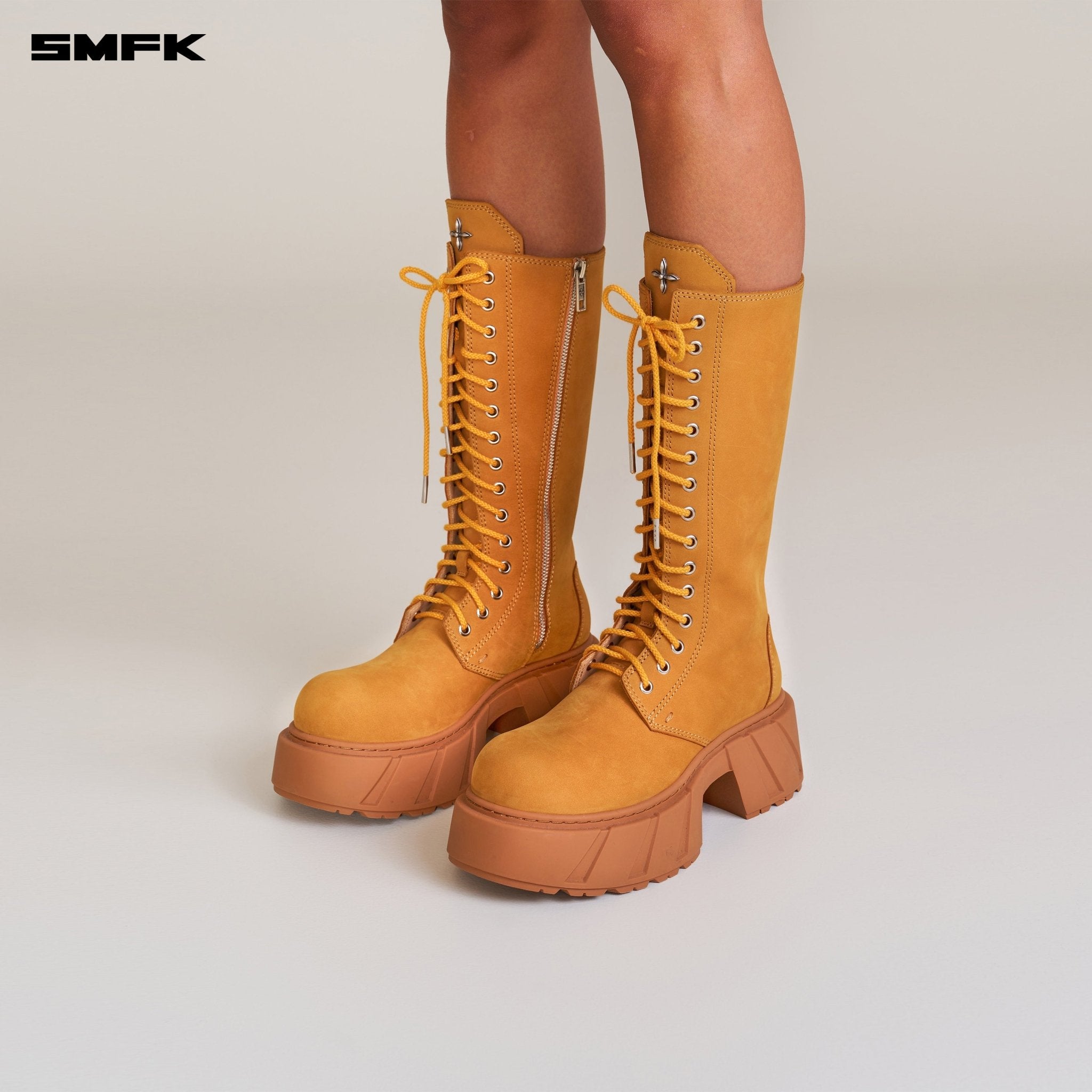 SMFK Future Mirage Leather Rider High Boots In Ginger | MADAX