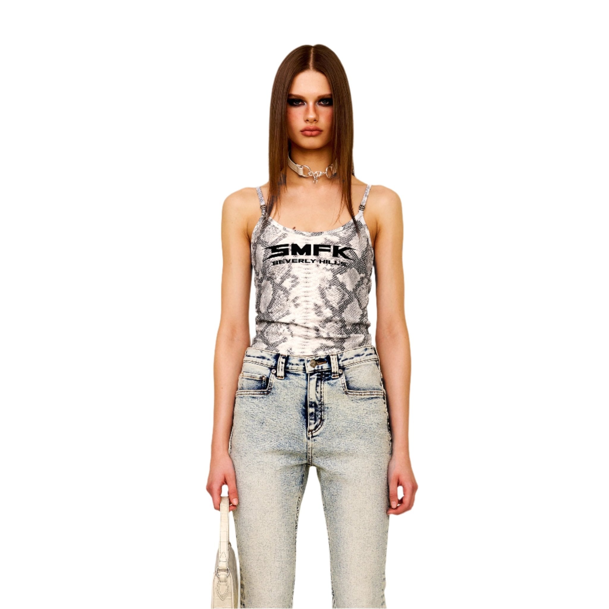 SMFK Future Mirage Serpent Print Sports Strap Top (Beverly Hills Edition) In White Serpent | MADAX