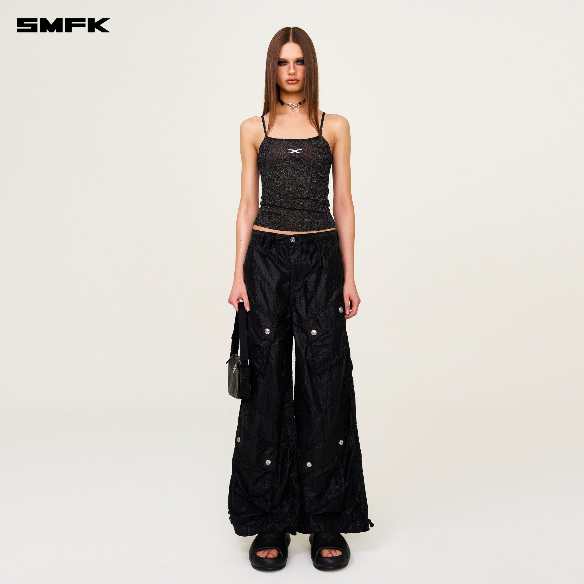 SMFK Future Nebula Knitted Strap Top In Black | MADAX