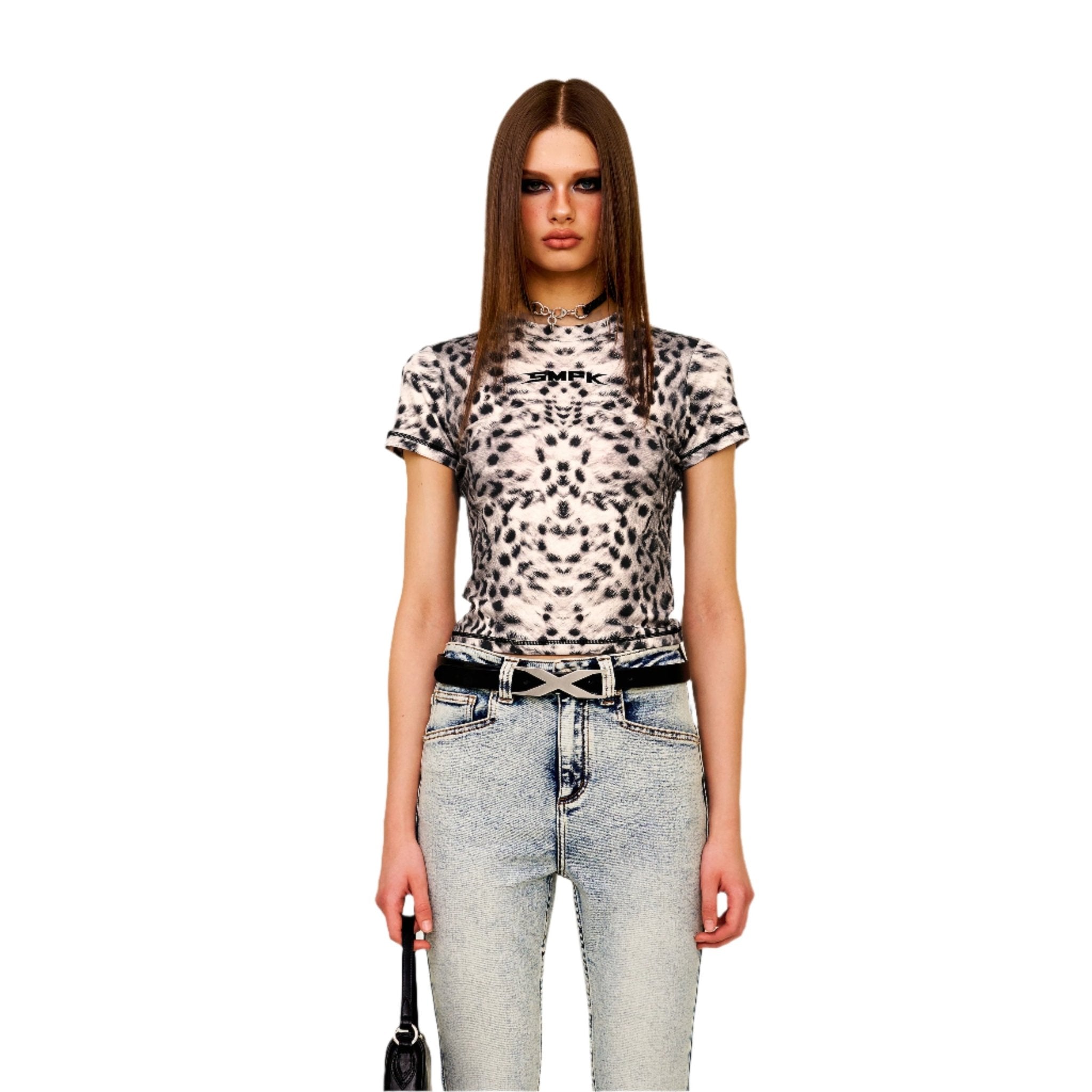SMFK Future X Ripple Sports Slim Tee In White Leopard | MADAX