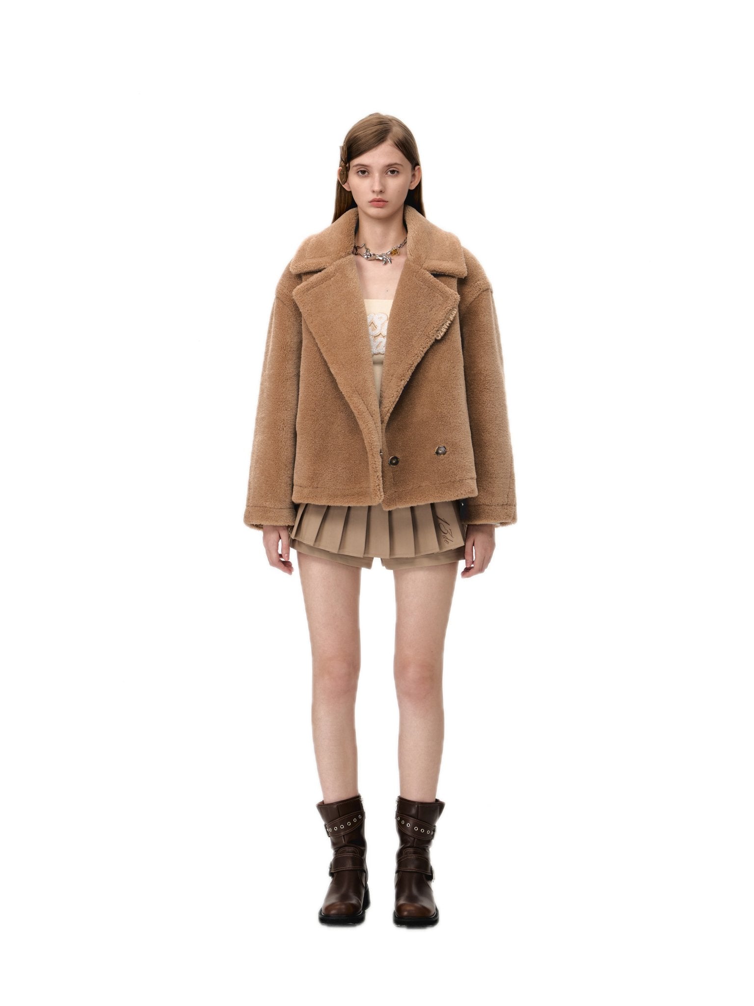 13DE MARZO Fuzzy Bear Coat In Khaki | MADAX