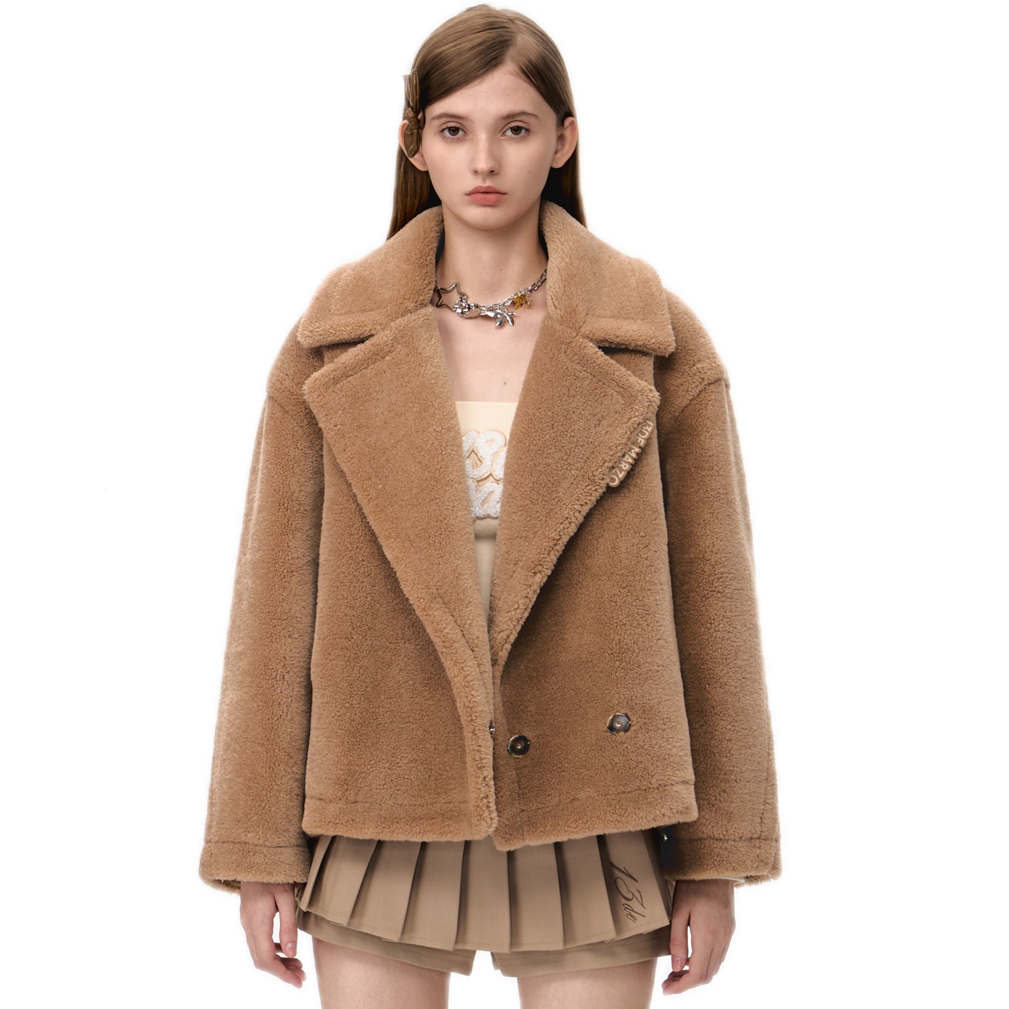 13DE MARZO Fuzzy Bear Coat In Khaki | MADAX