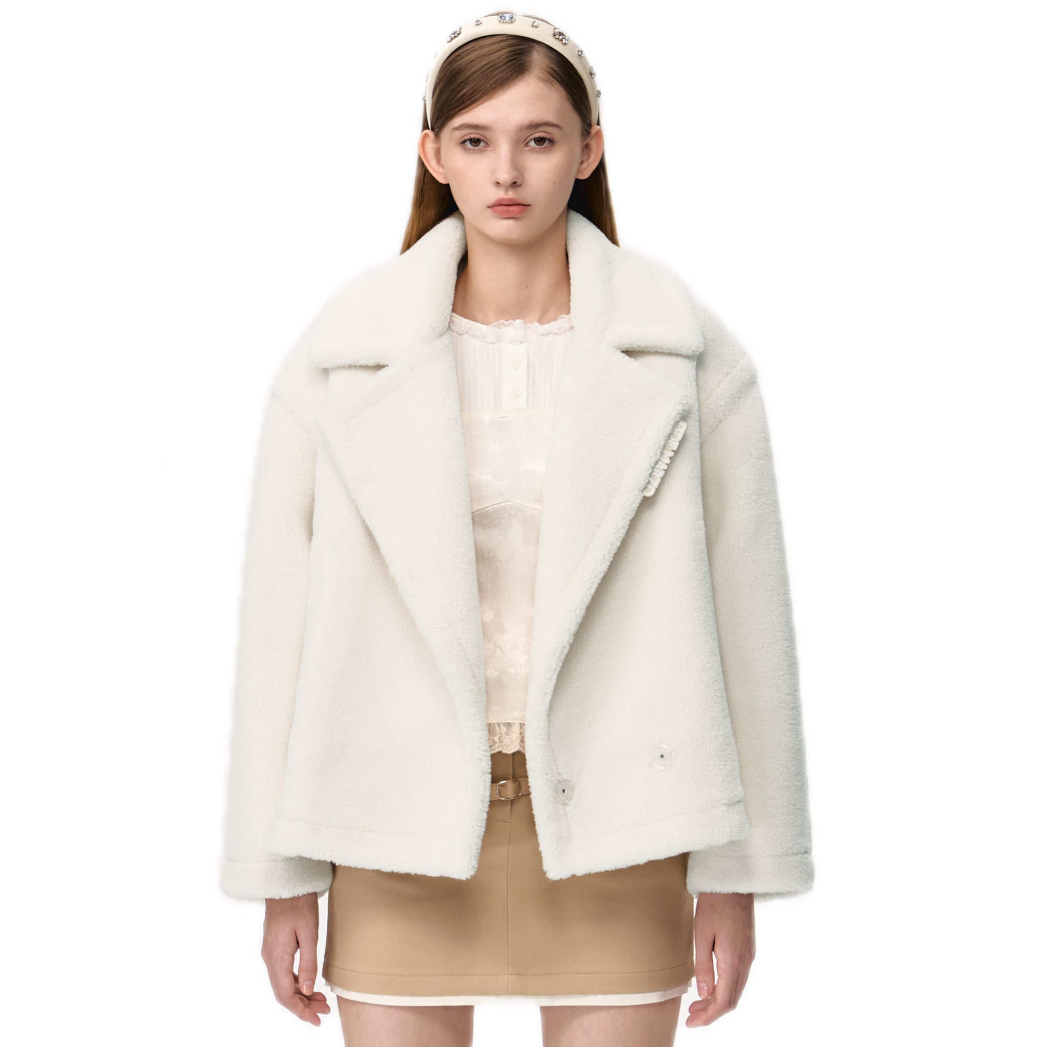 13DE MARZO Fuzzy Bear Coat In White | MADAX