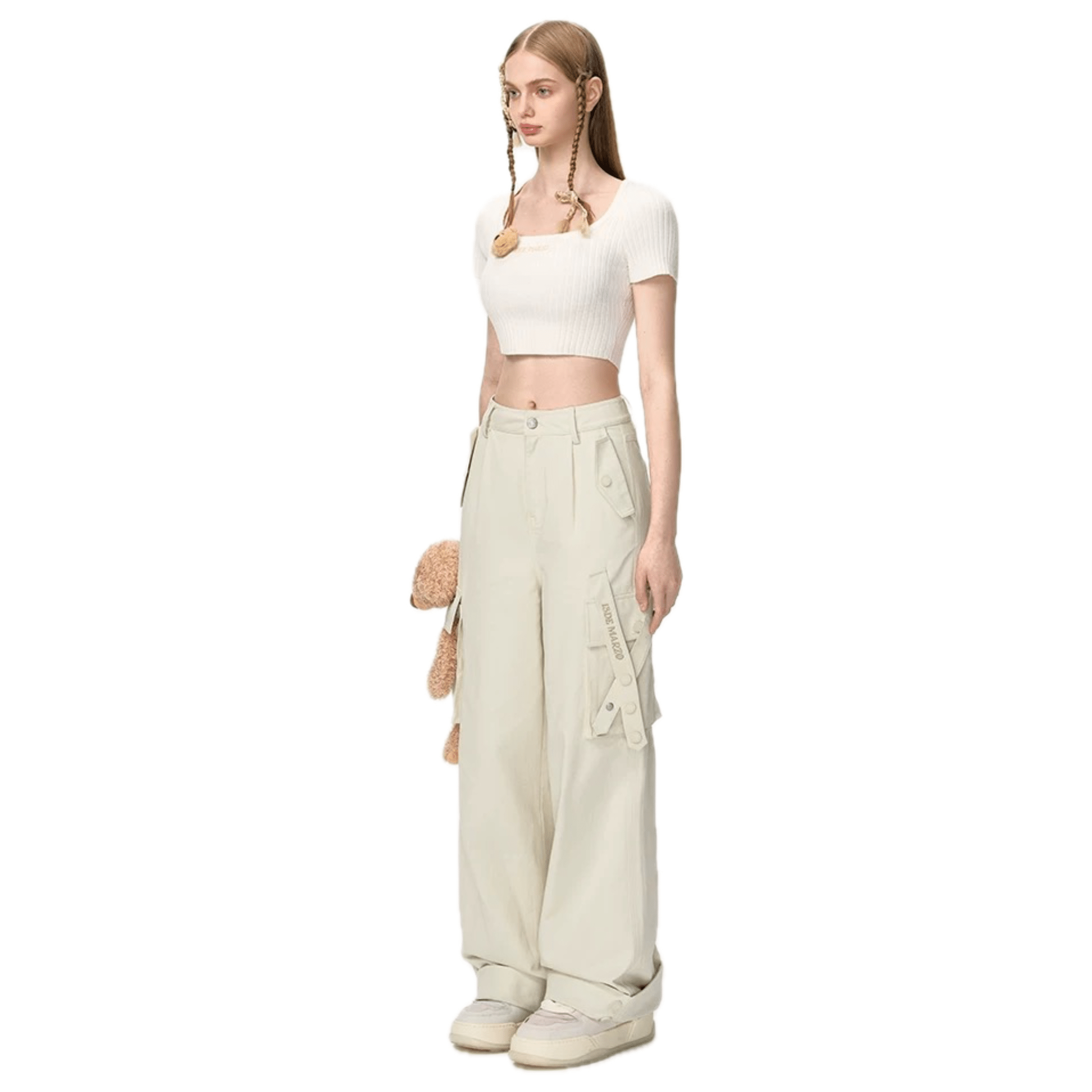 13DE MARZO Giant Doll Overalls Wide - leg Pants in Off - white | MADAX