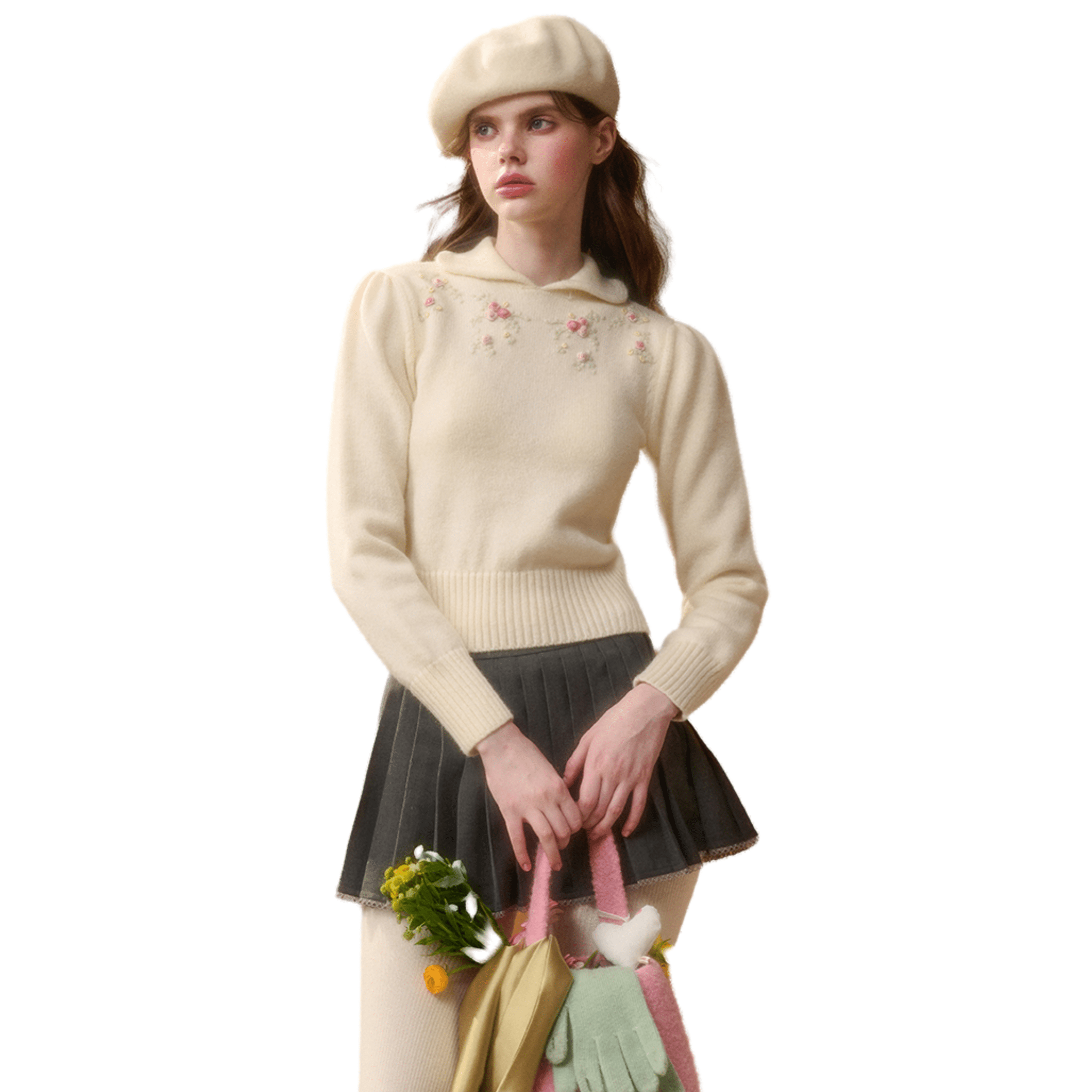 Group of Universe "Gift" Embroidered Sweater in White | MADAX