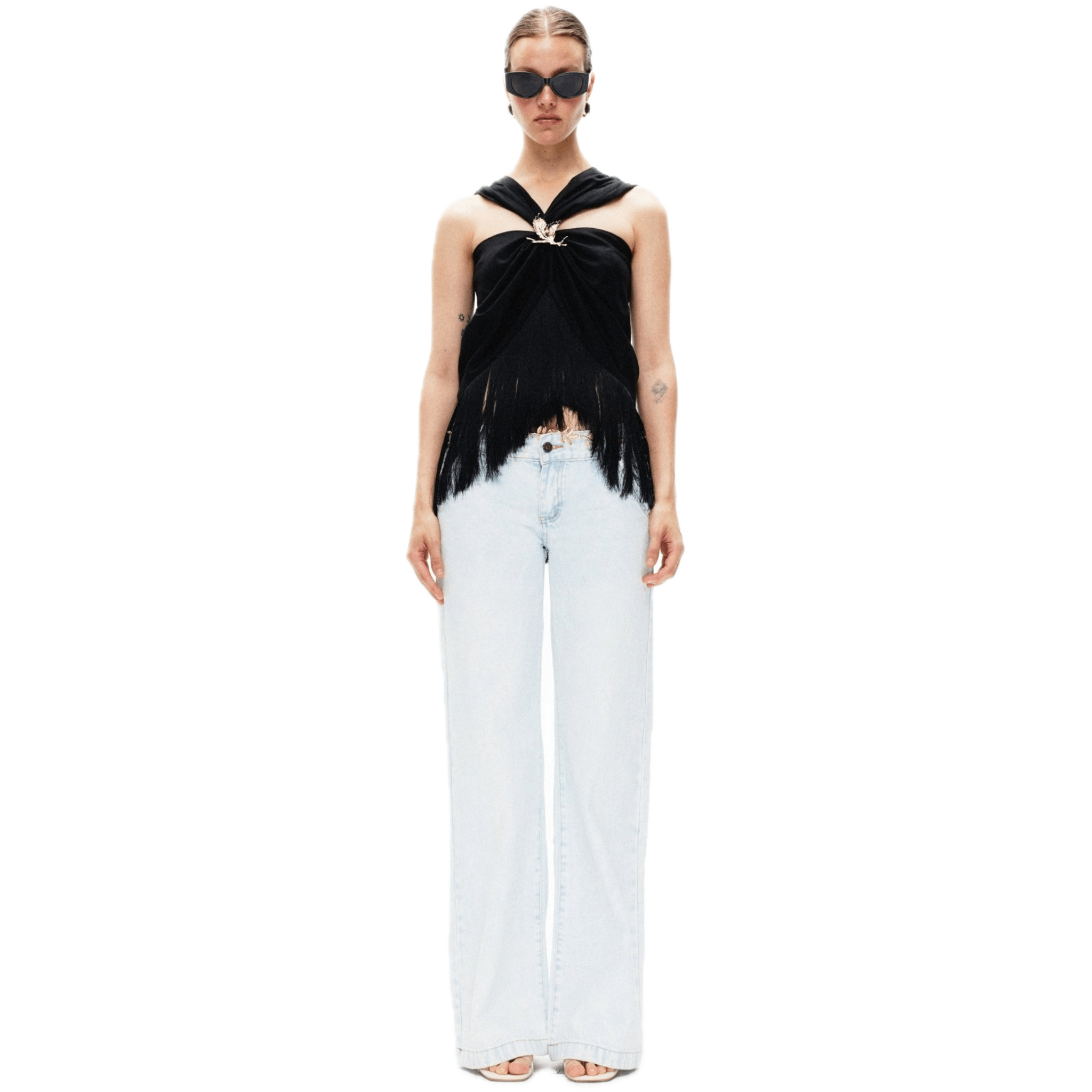 ARTE PURA Gilded Leaf Tassel Top In Black | MADAX