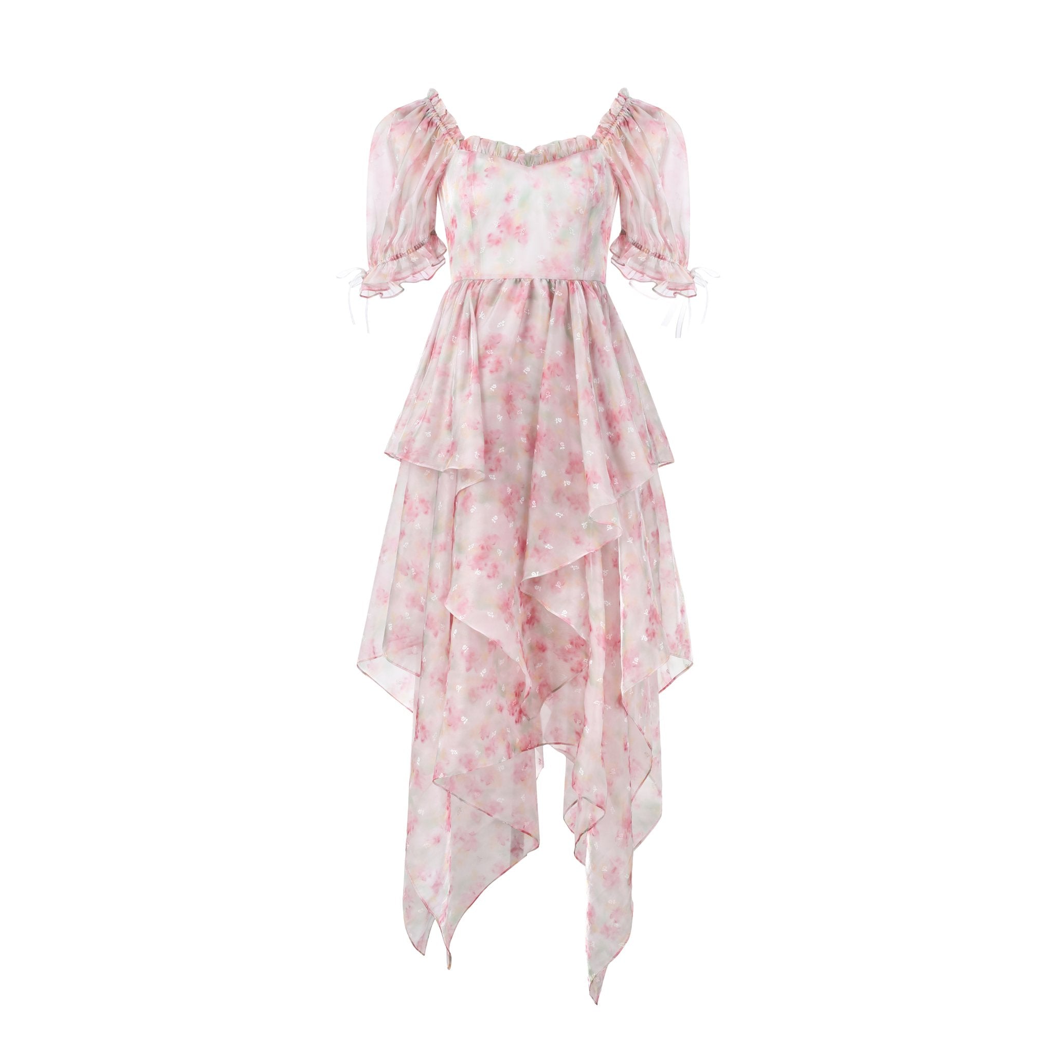 THREE QUARTERS Gilding Halo Rose Print Bubble Sleeve Dress | MADA IN CHINA