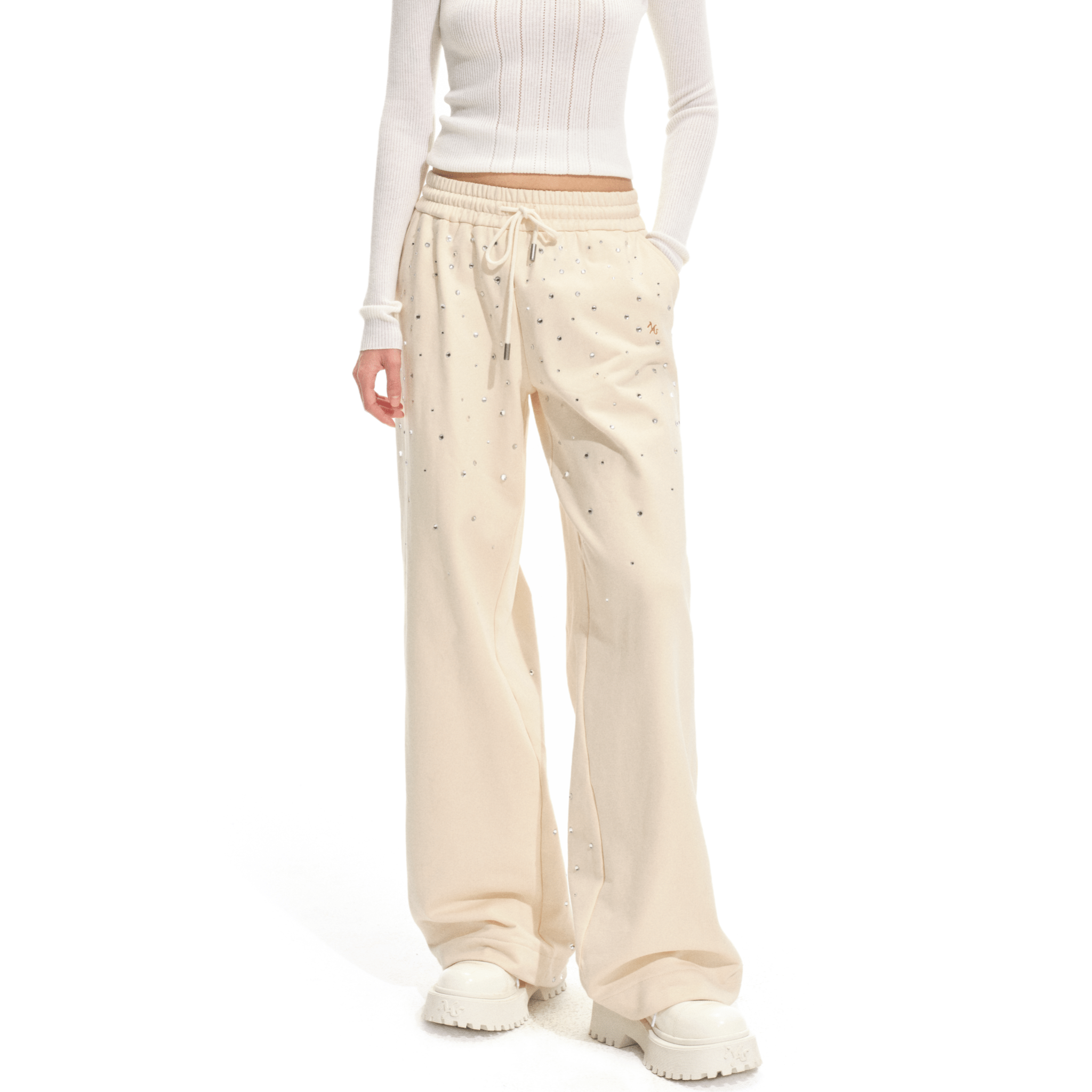 NAWS Glitter Knitted Pant in Beige | MADAX