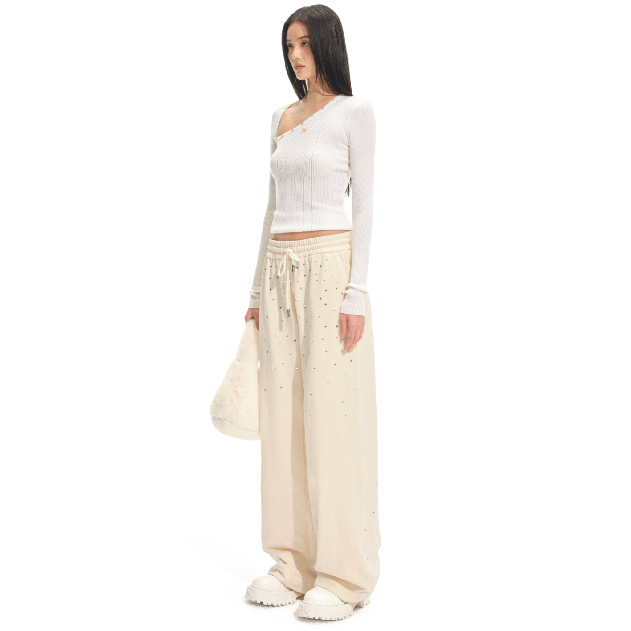 NAWS Glitter Knitted Pant in Beige | MADAX