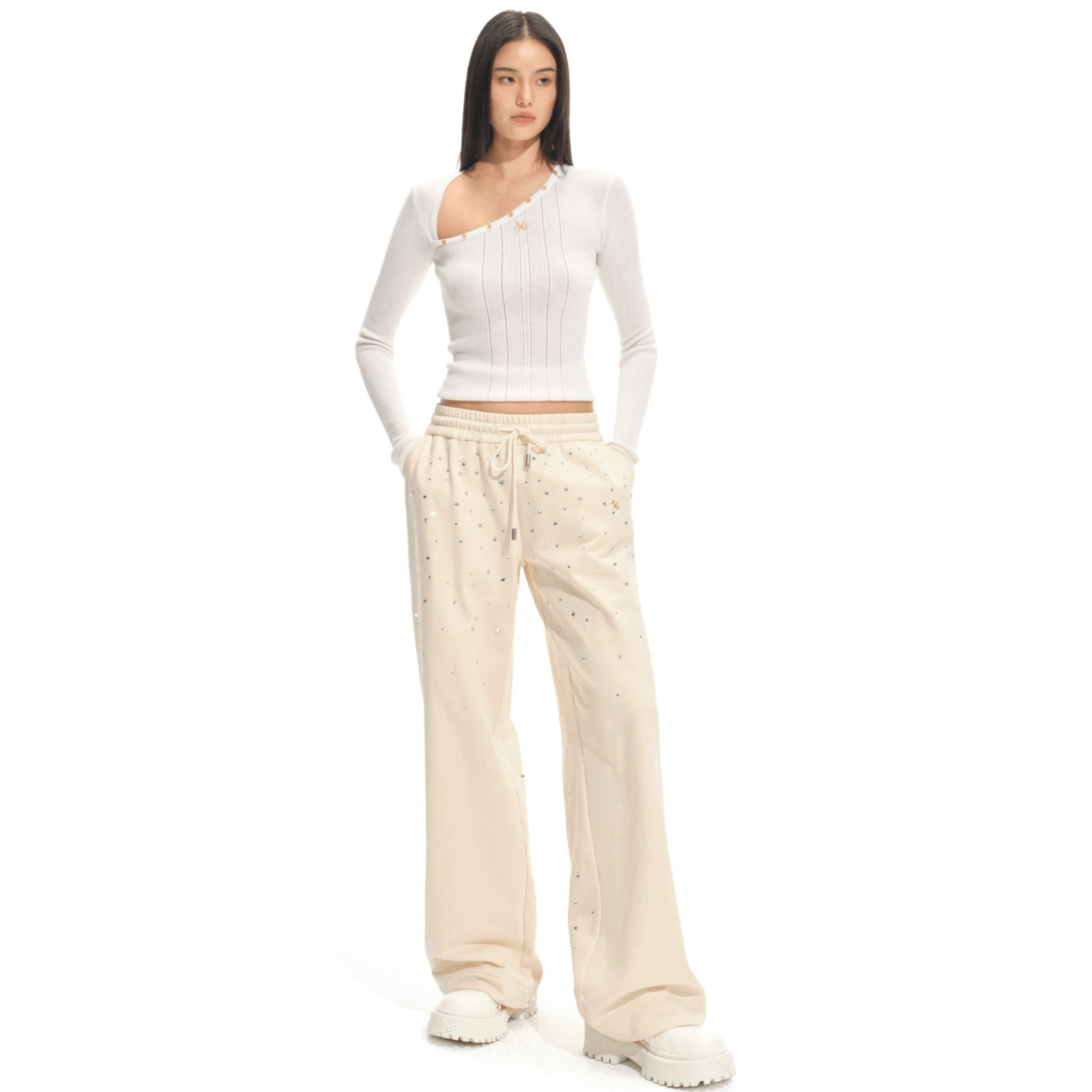 NAWS Glitter Knitted Pant in Beige | MADAX