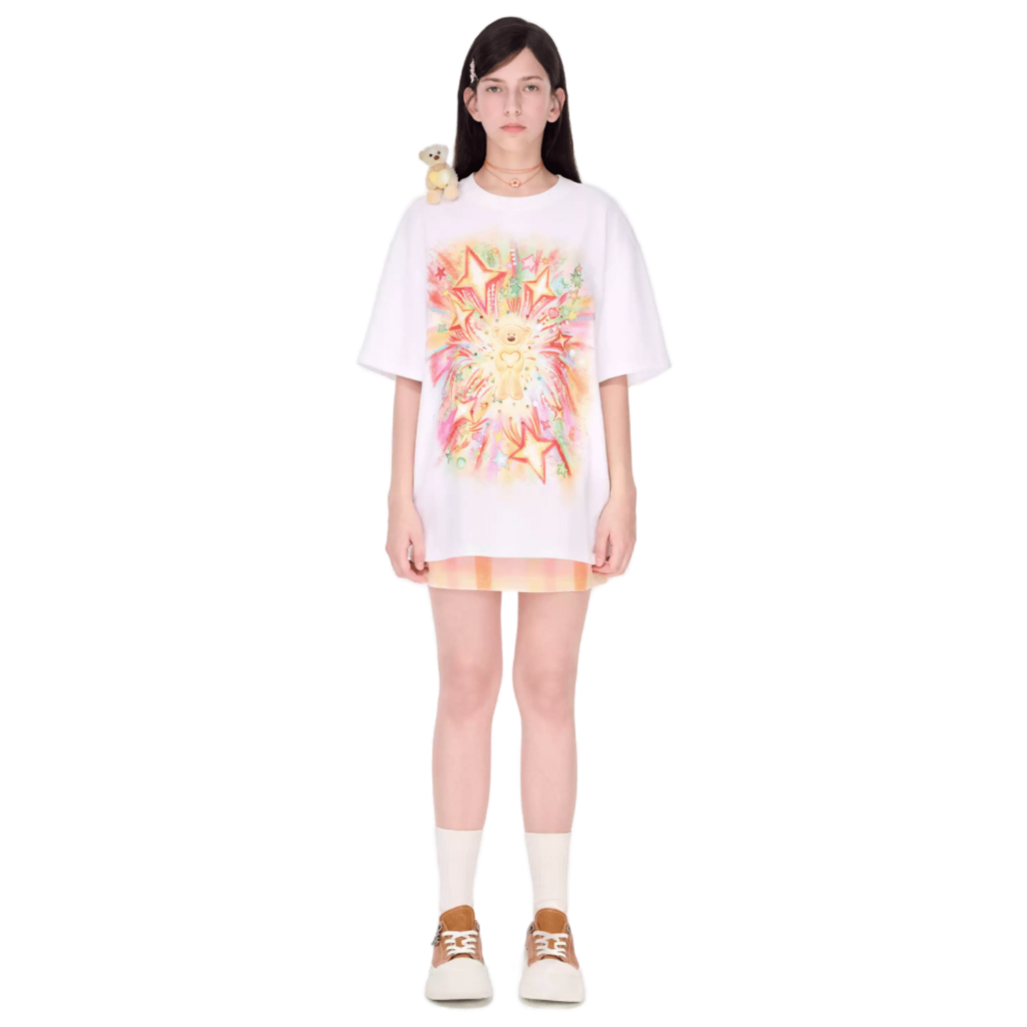 13DE MARZO Glowing Heart Illustration Short - sleeved T-Shirt in White | MADAX