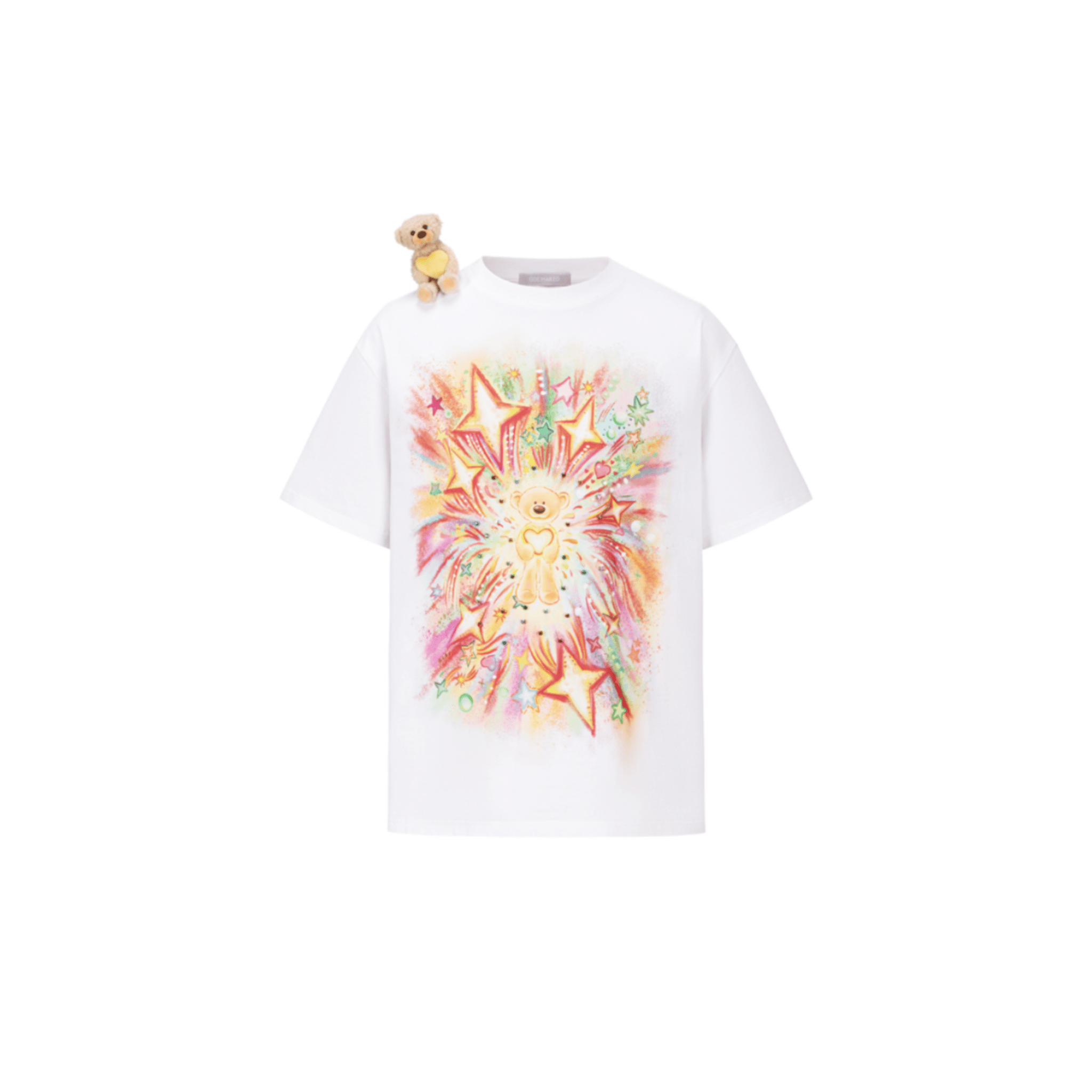 13DE MARZO Glowing Heart Illustration Short - sleeved T-Shirt in White | MADAX