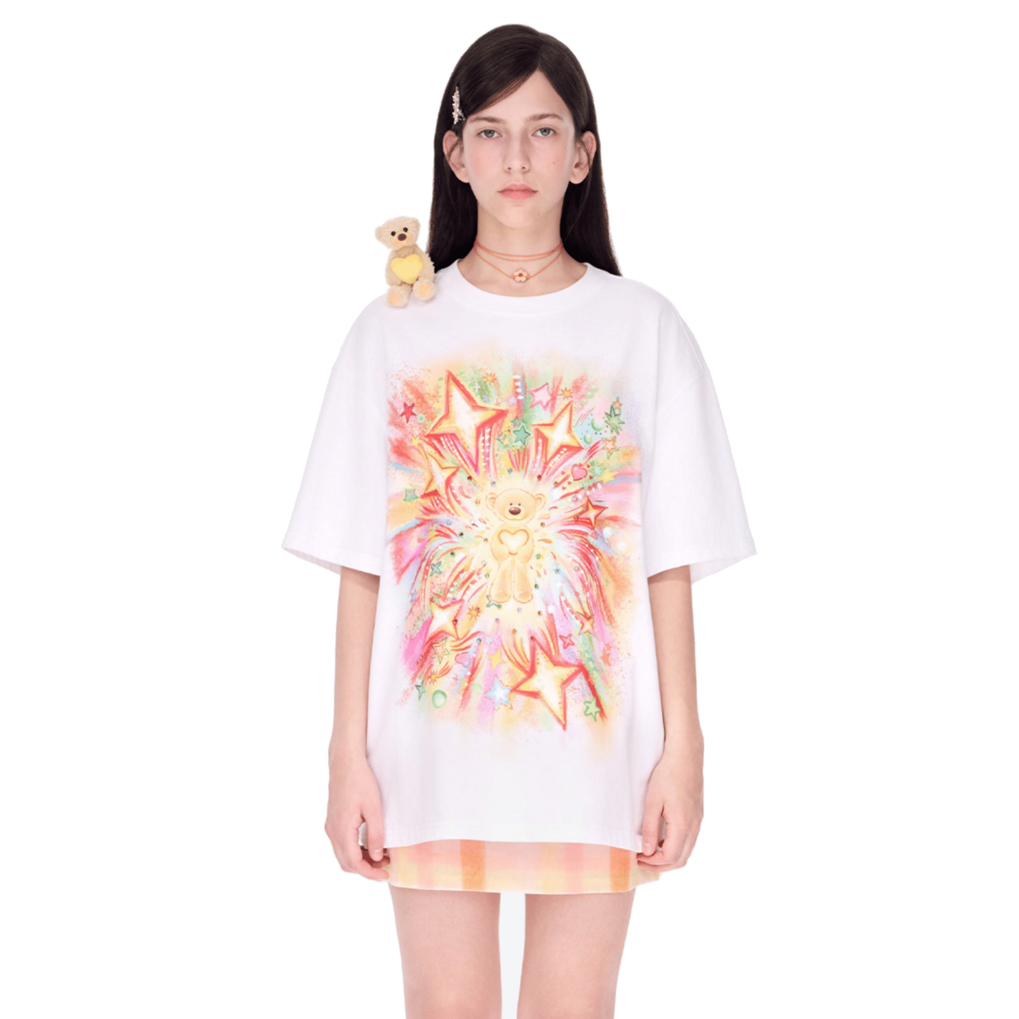 13DE MARZO Glowing Heart Illustration Short - sleeved T-Shirt in White | MADAX