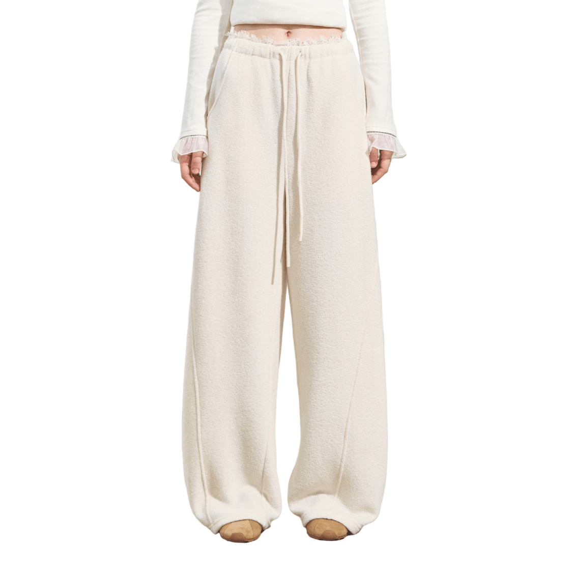 SOMESOWE Glutinous Rice Velvet Banana Pants In White | MADAX