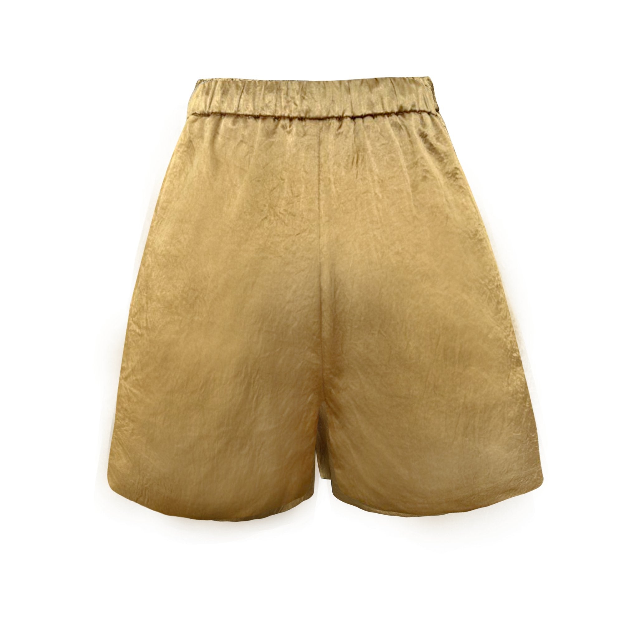 EtheClouds Gold Textured Satin Elastic Waist Shorts | MADA IN CHINA