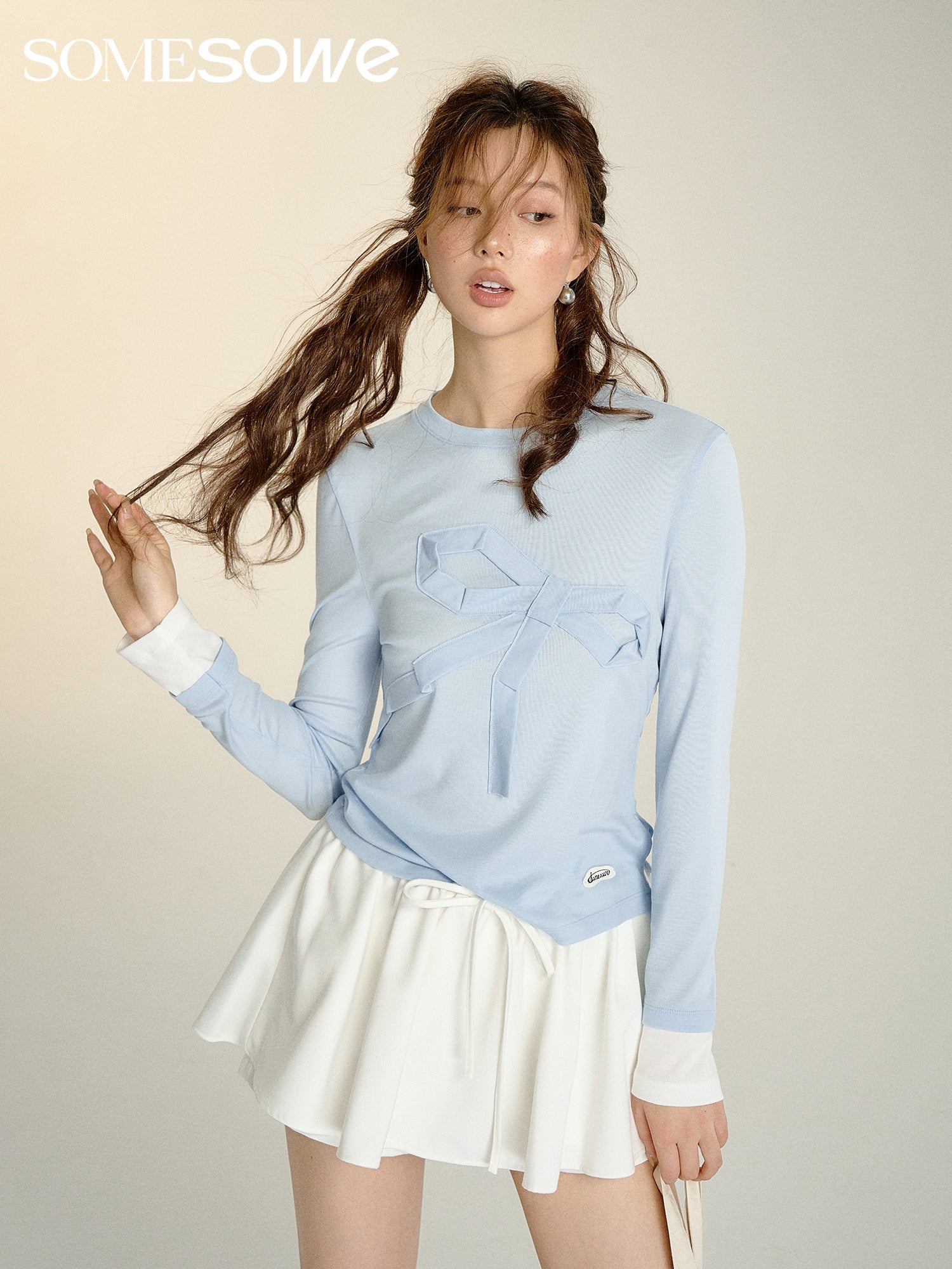 SOMESOWE Gratu Origami Bow Colorblock T - shirt in Blue | MADA IN CHINA