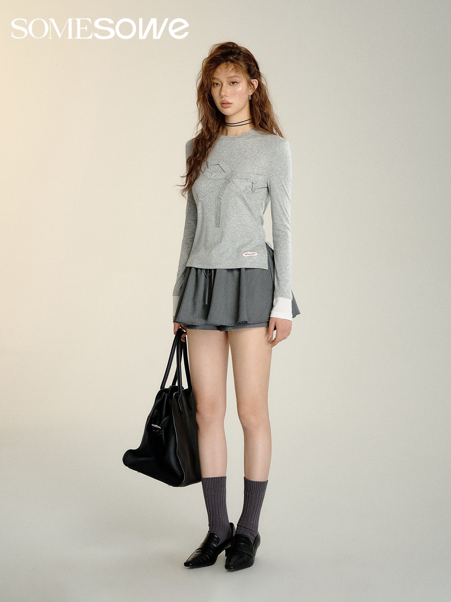 SOMESOWE Gratu Origami Bow Colorblock T - shirt in Grey | MADA IN CHINA