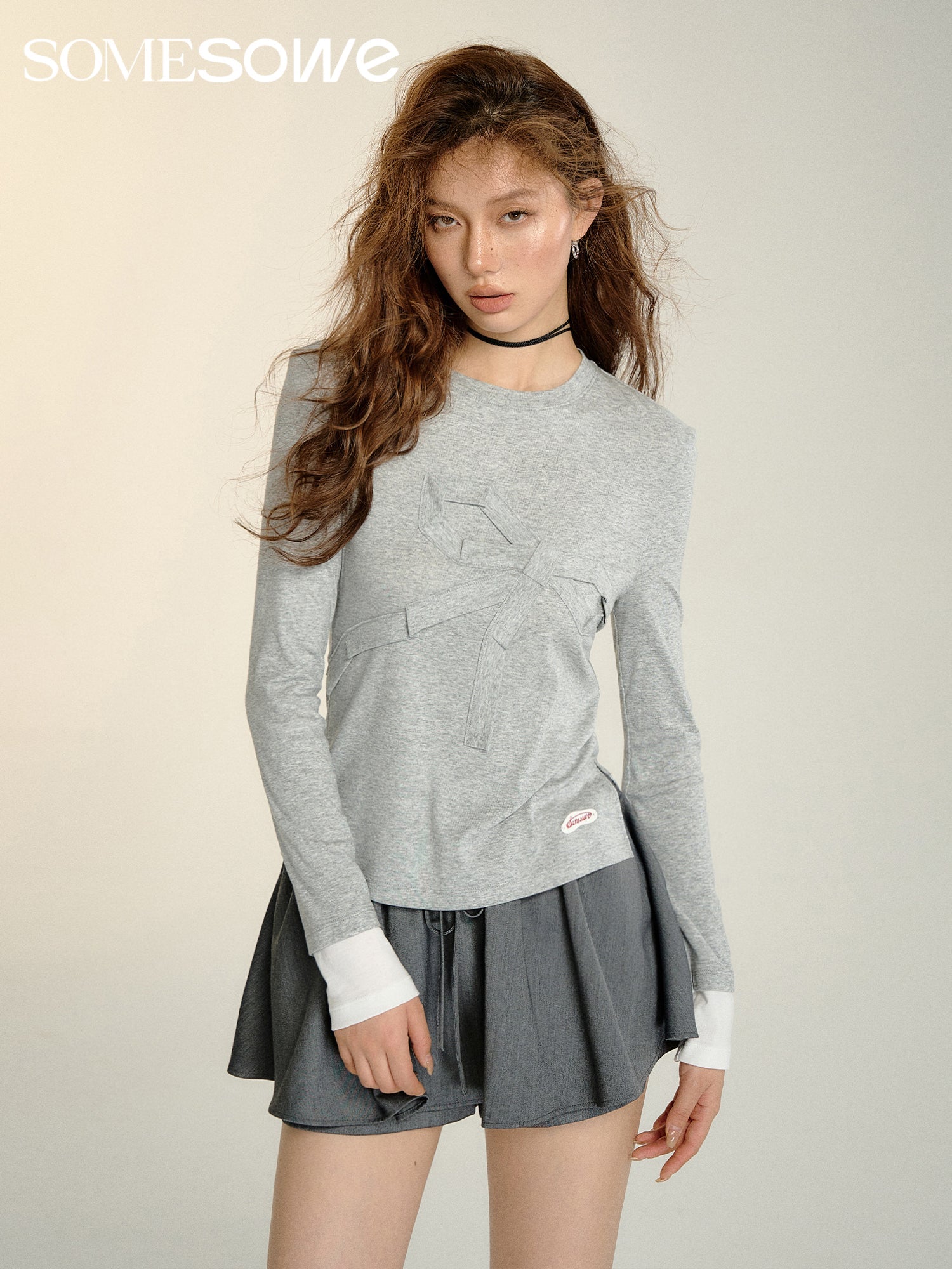 SOMESOWE Gratu Origami Bow Colorblock T - shirt in Grey | MADA IN CHINA