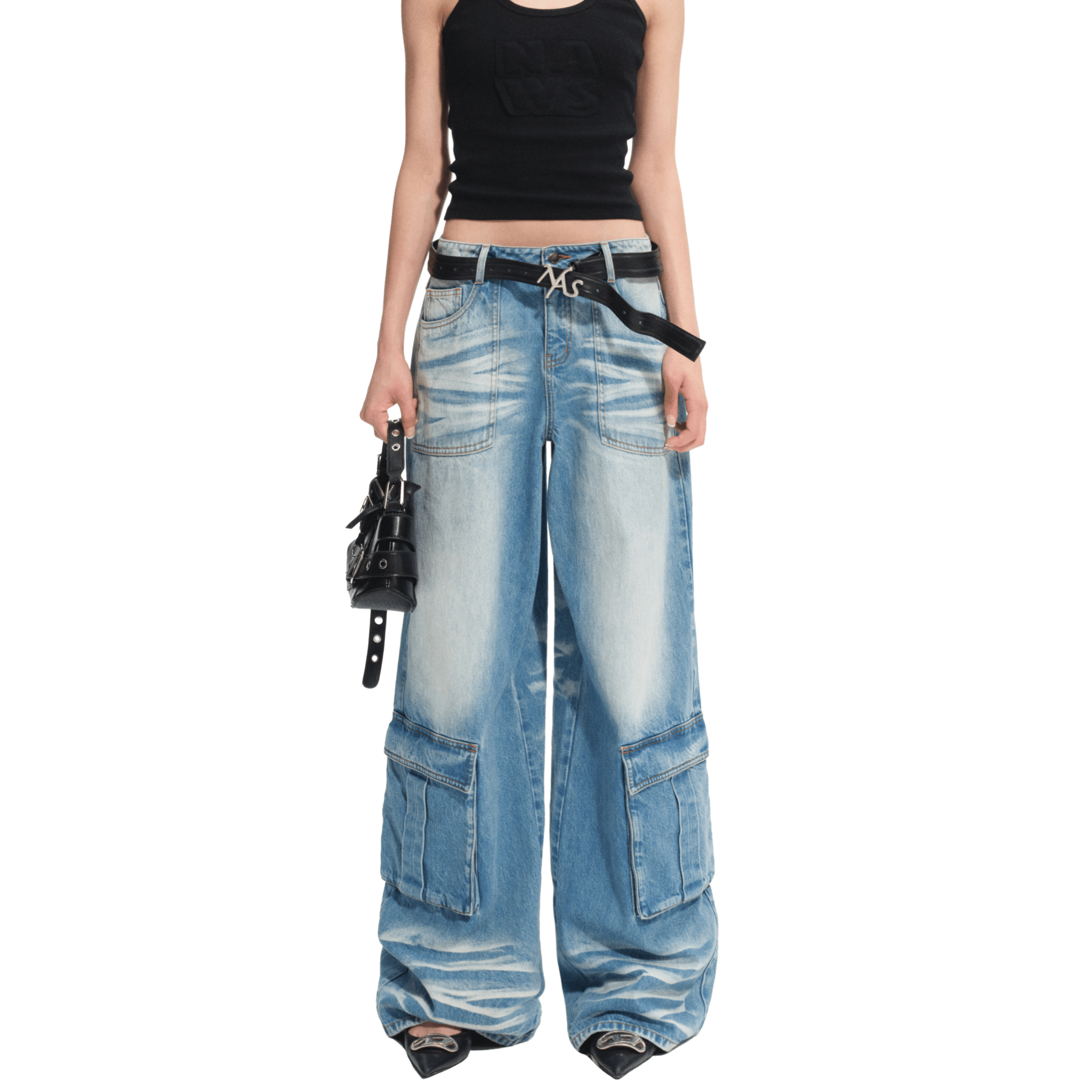 NAWS Gravel Denim Cargo Pants in Blue | MADAX