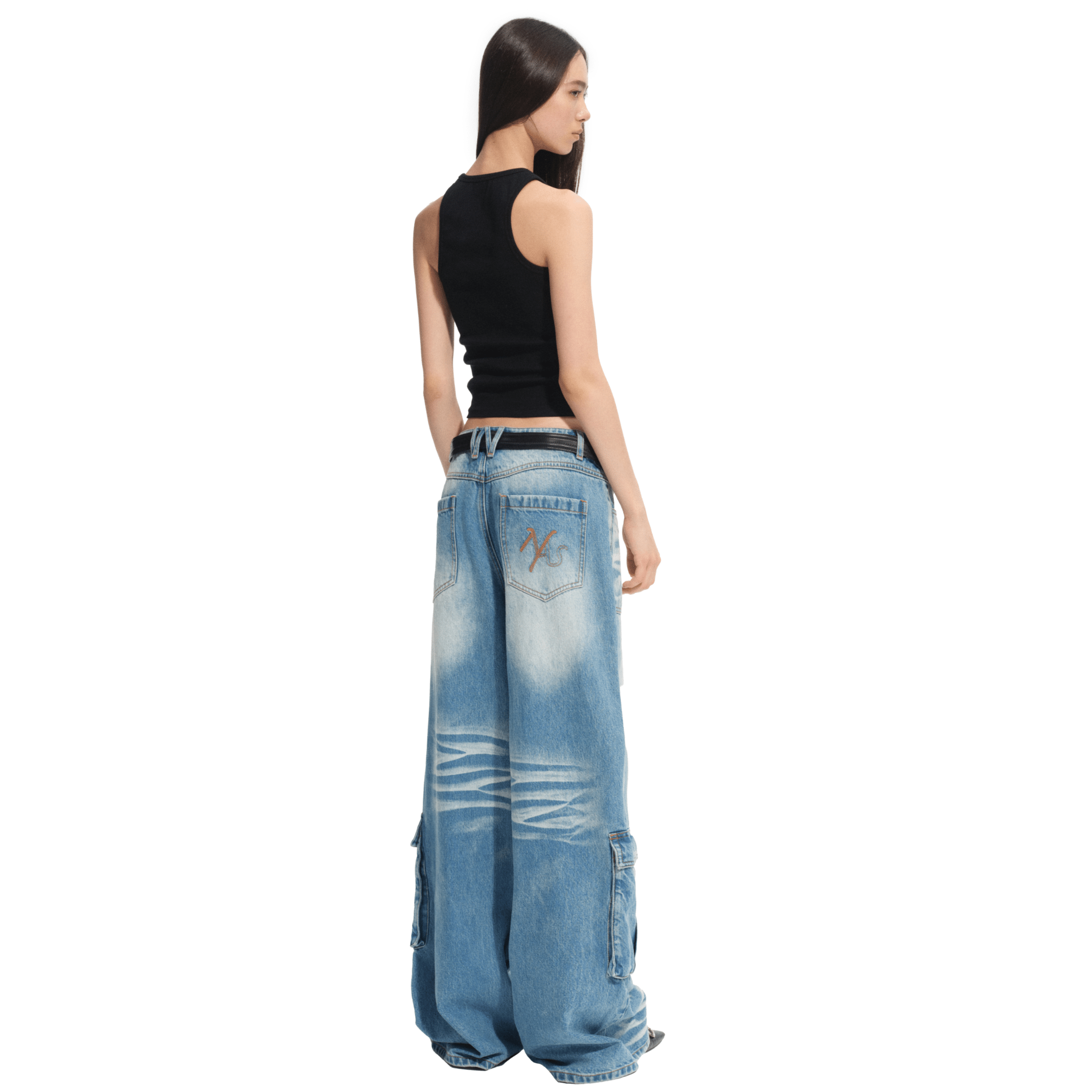 NAWS Gravel Denim Cargo Pants in Blue | MADAX