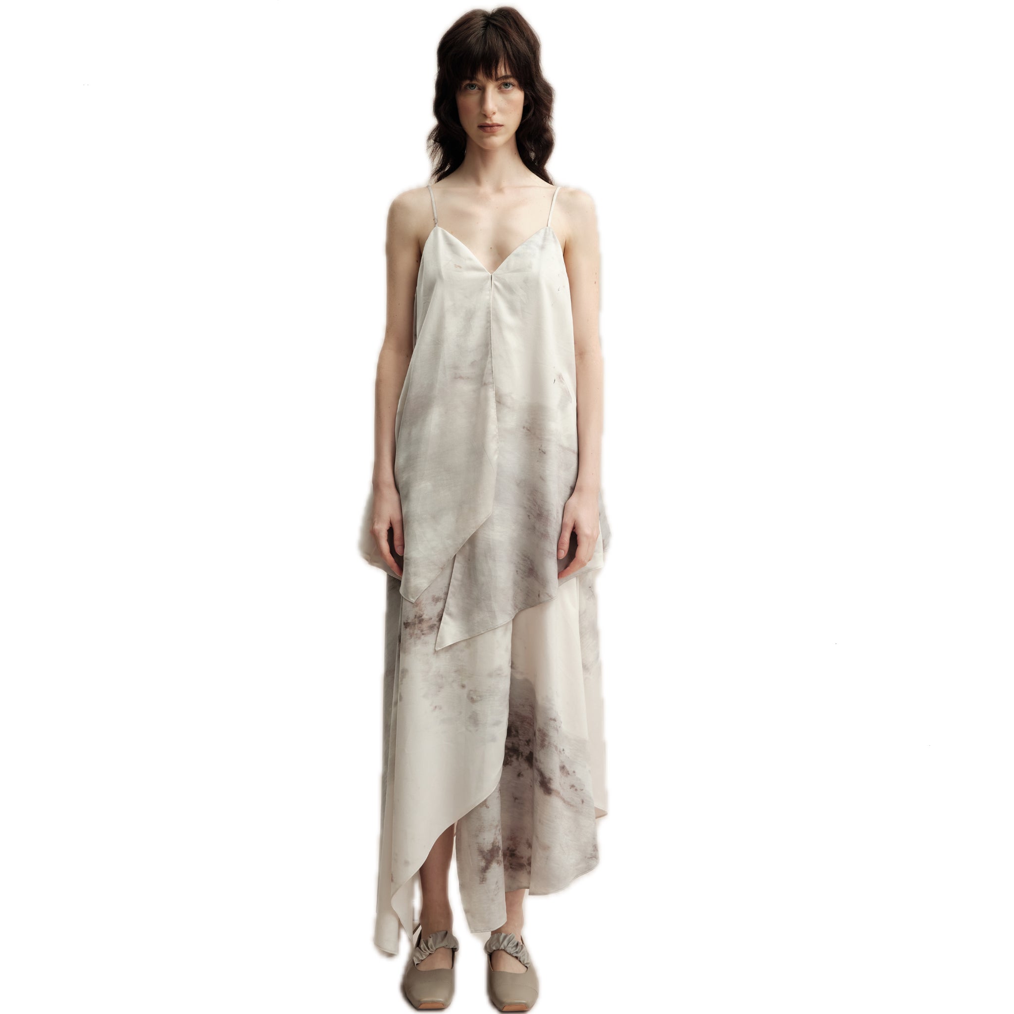 ELYWOOD Gray and White Ink Print Maxi Dress | MADAX