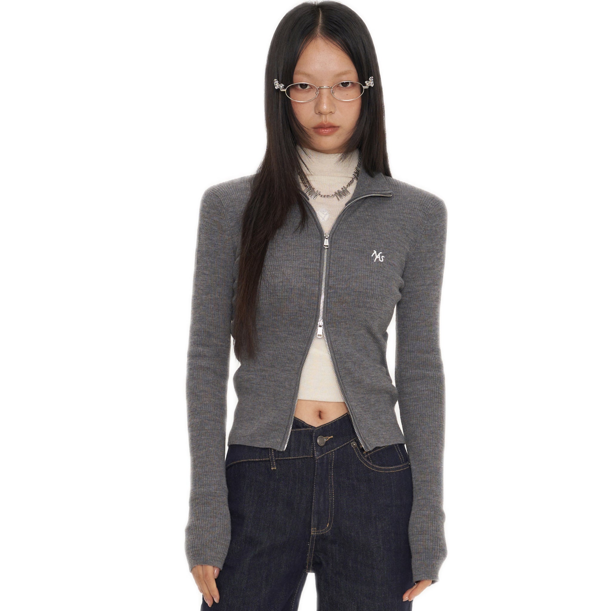 NAWS Gray Classic Logo Knit Cardigan | MADAX