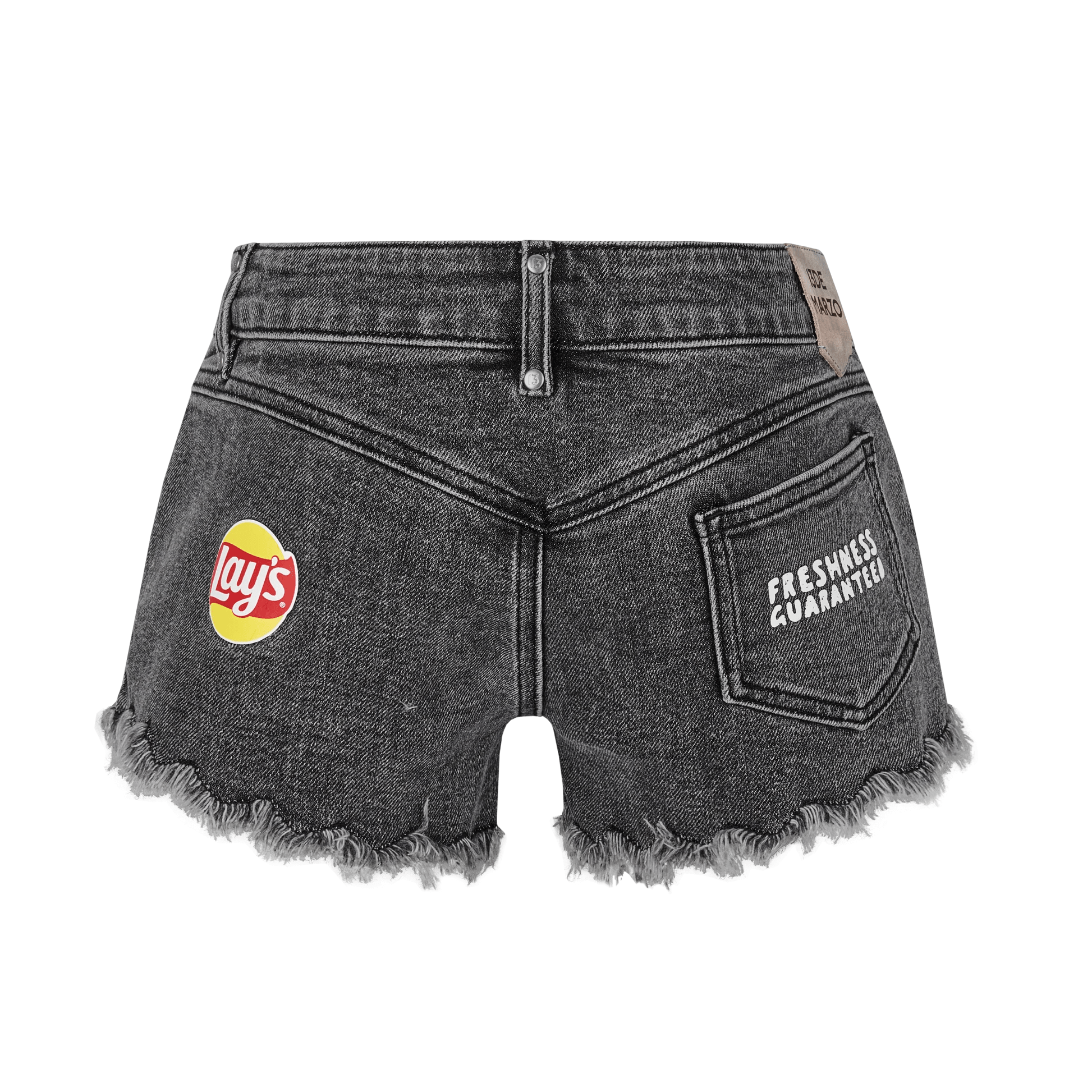 13DE MARZO Gray Lay's Bear Washed Denim Shorts | MADA IN CHINA