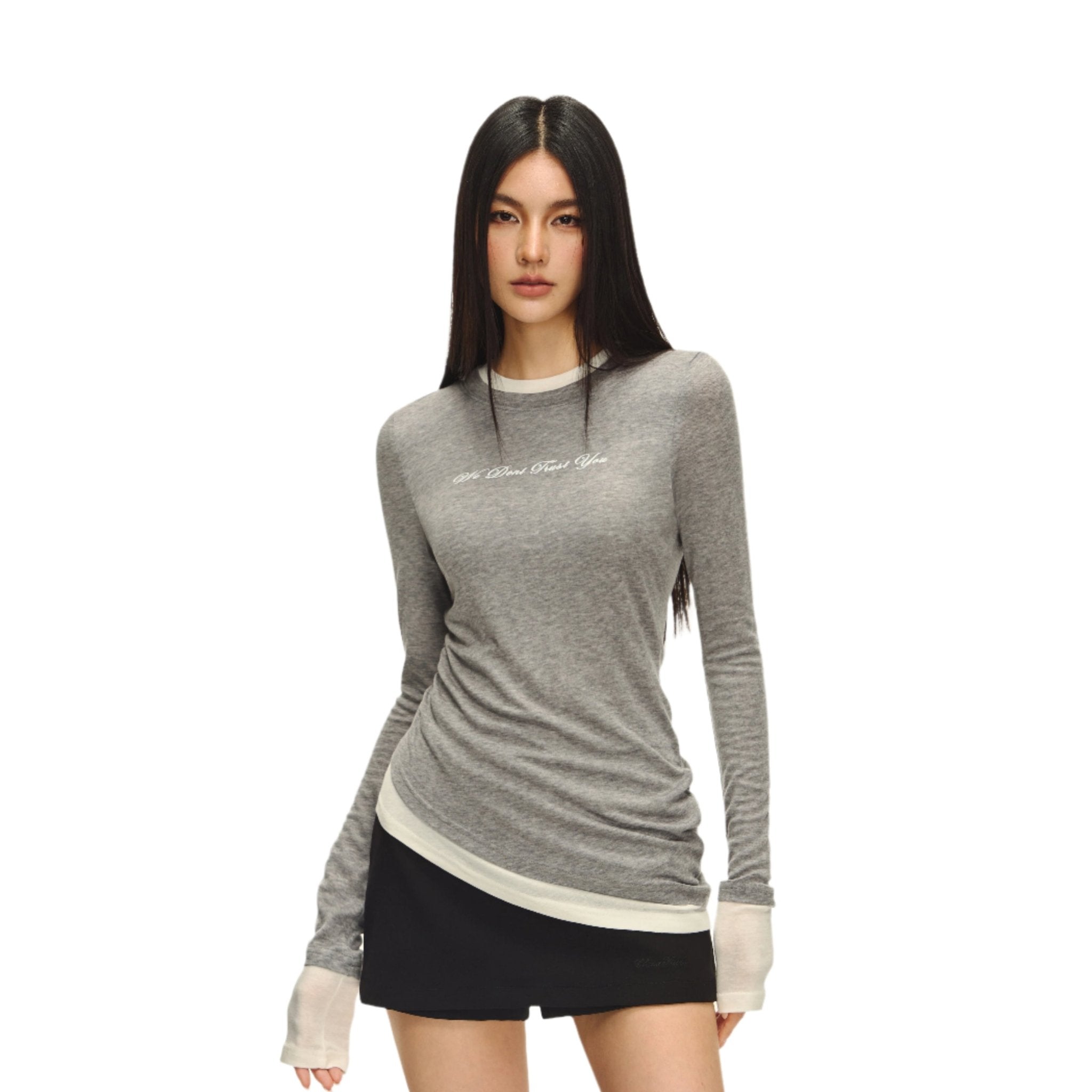 Climax Vision Gray Light Elastic Fake Two - piece Long Sleeves | MADAX