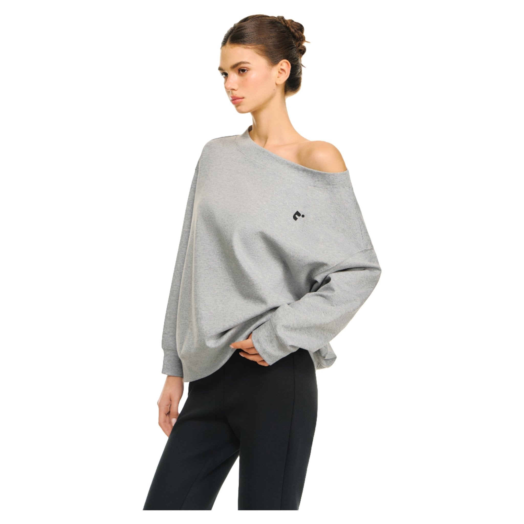 Climax Vision Gray Loose Off - shoulder Two - way Light Sweatshirt | MADAX