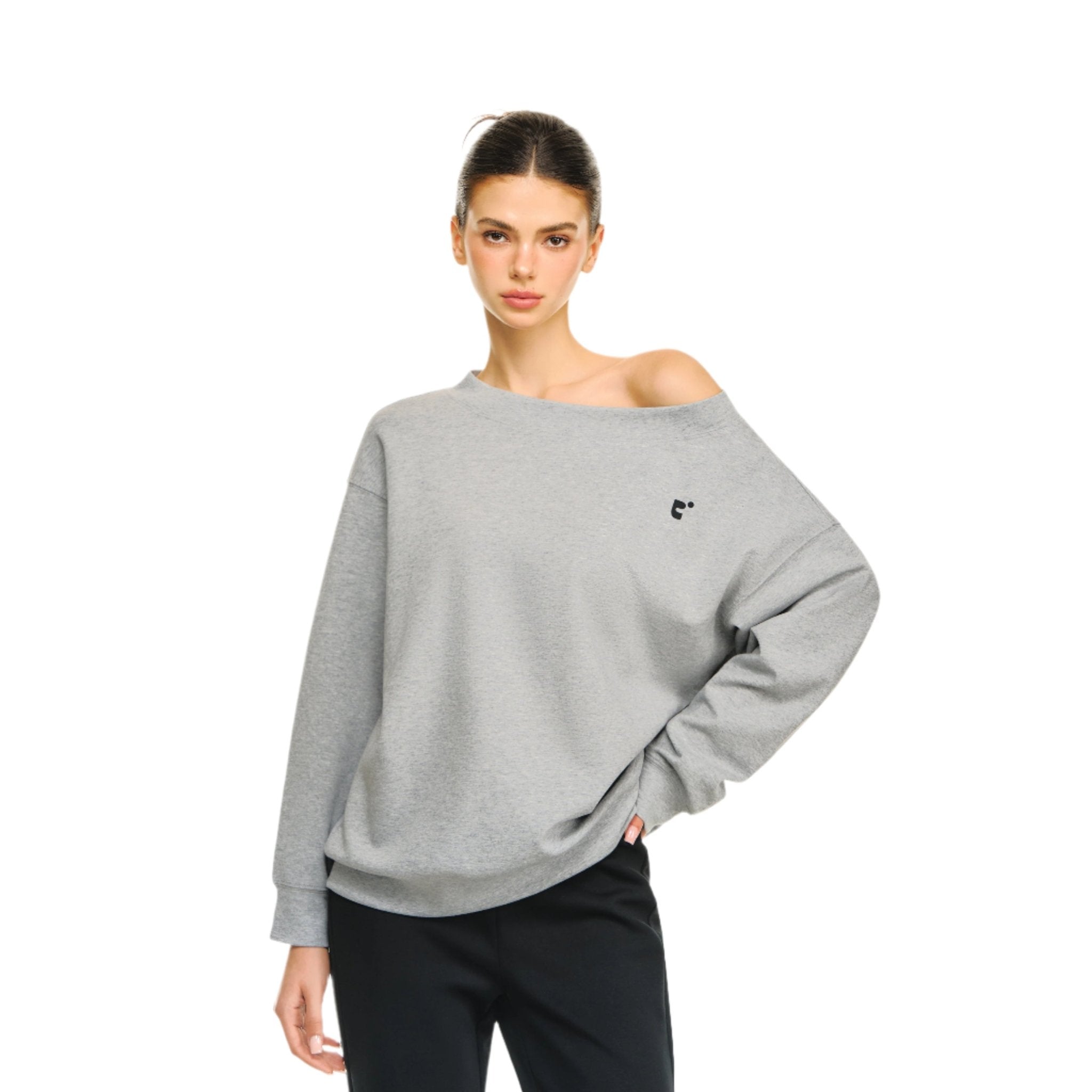 Climax Vision Gray Loose Off - shoulder Two - way Light Sweatshirt | MADAX