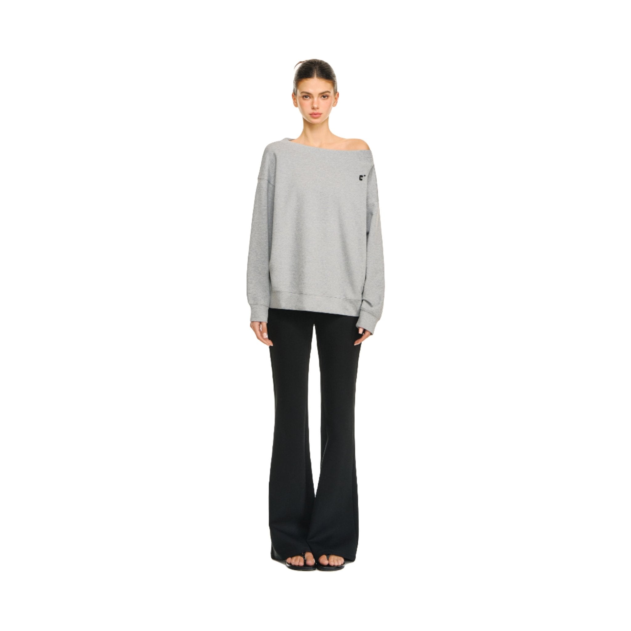 Climax Vision Gray Loose Off - shoulder Two - way Light Sweatshirt | MADAX