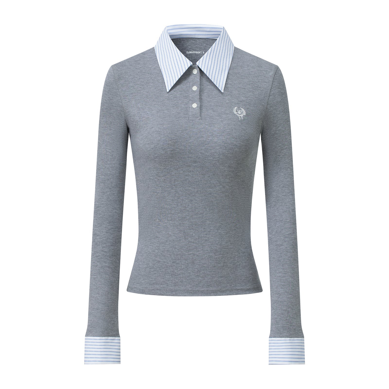 CLIMAX VISION Gray Shirt Collar Fake Two - piece Tencel Rib Stitching Long Sleeves | MADAX