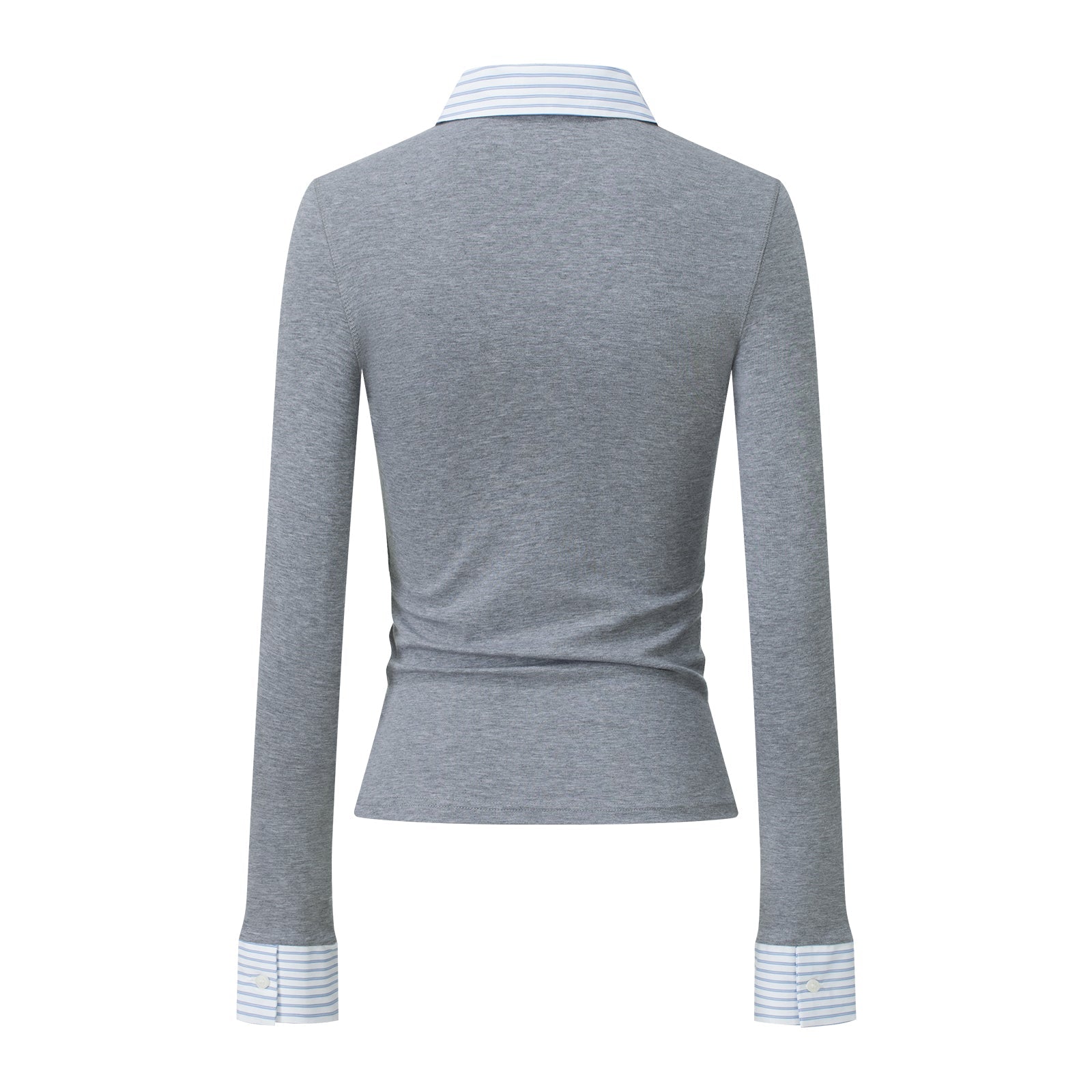CLIMAX VISION Gray Shirt Collar Fake Two - piece Tencel Rib Stitching Long Sleeves | MADAX