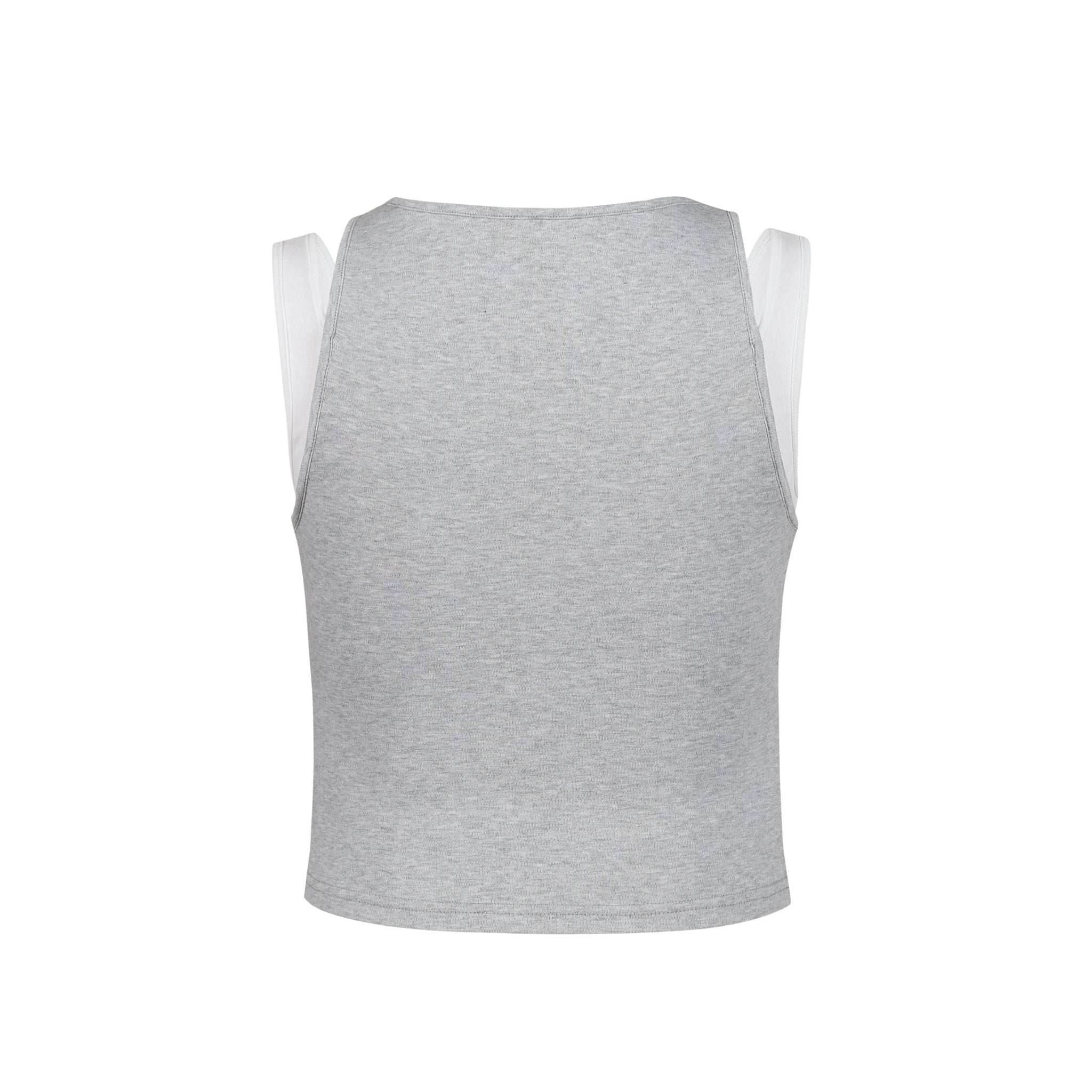 THREE QUARTERS Gray Tank Top with White Strap Logo and Rhinestones | MADA IN CHINA