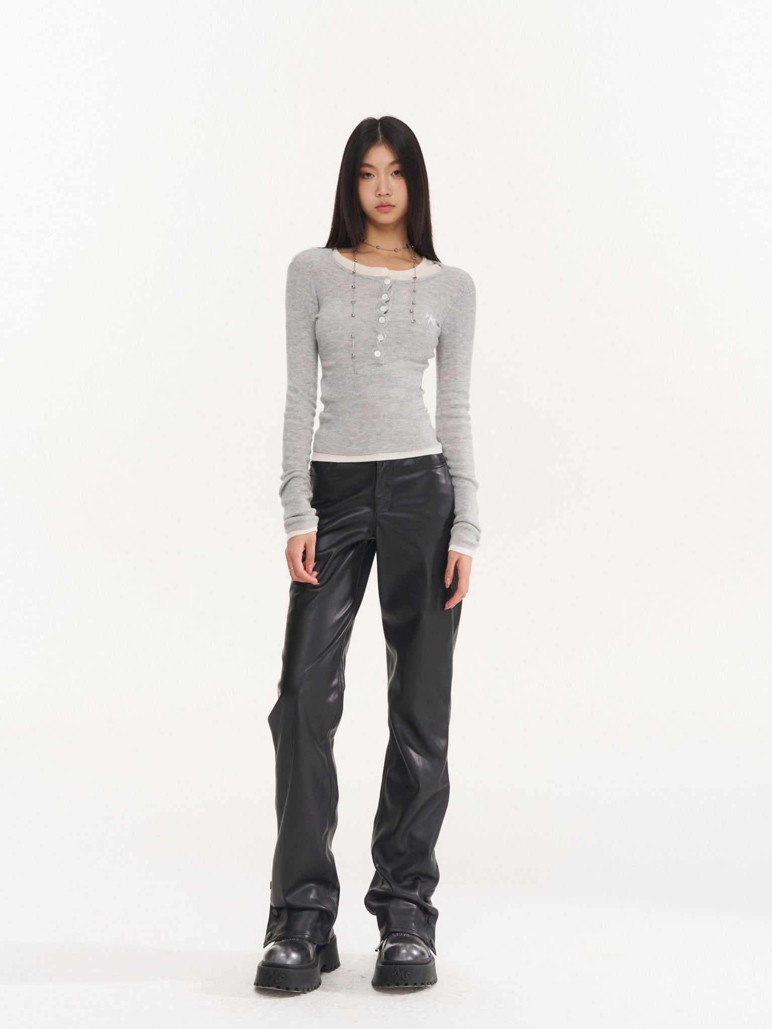 NAWS Gray Twisted Henley Collar Knitwear Top | MADAX