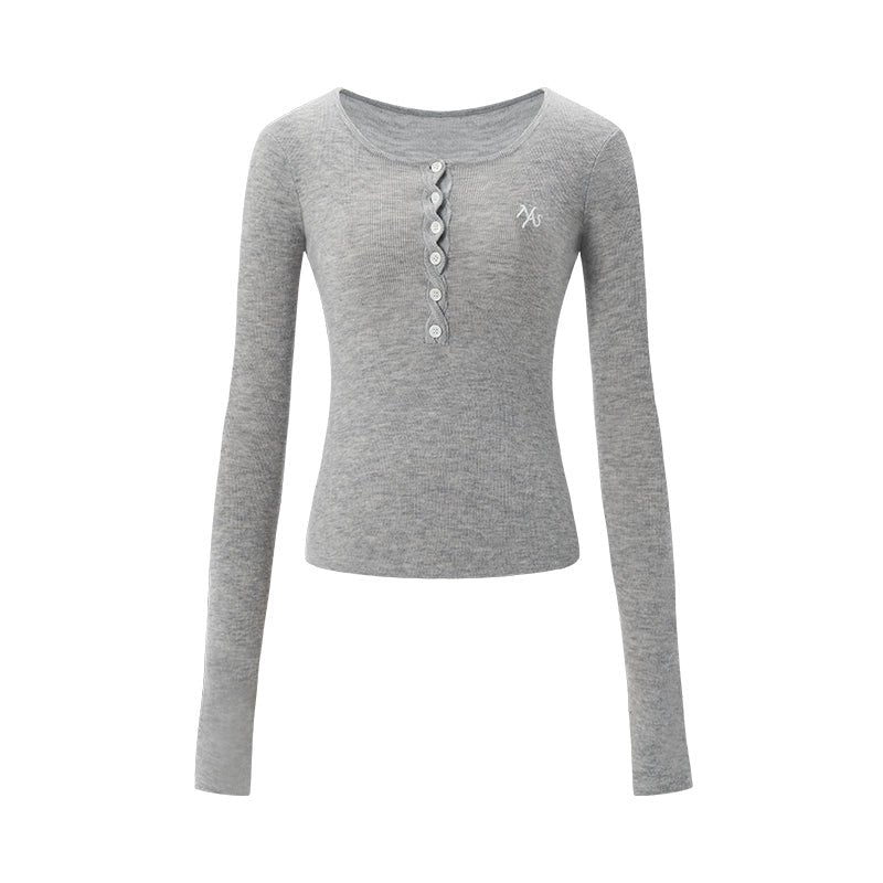 NAWS Gray Twisted Henley Collar Knitwear Top | MADAX