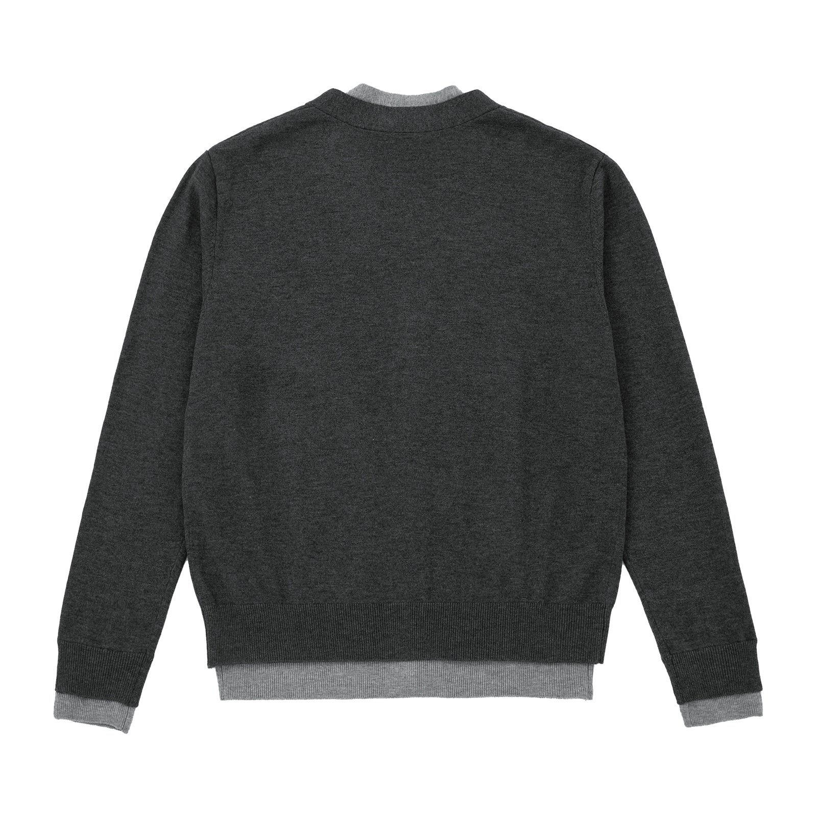 Climax Vision Gray Wool Blend Fake Two - Piece Contrast Color V - Neck Cardigan Sweater | MADAX